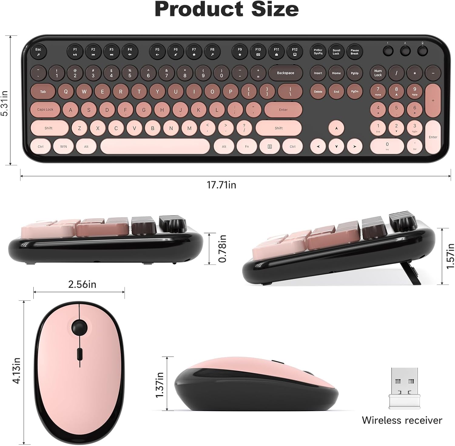 Thumbnail 6 de Atelus Wireless Keyboard and Mouse Combo: Typewriter Full-Size Keyboard with Number Pad
