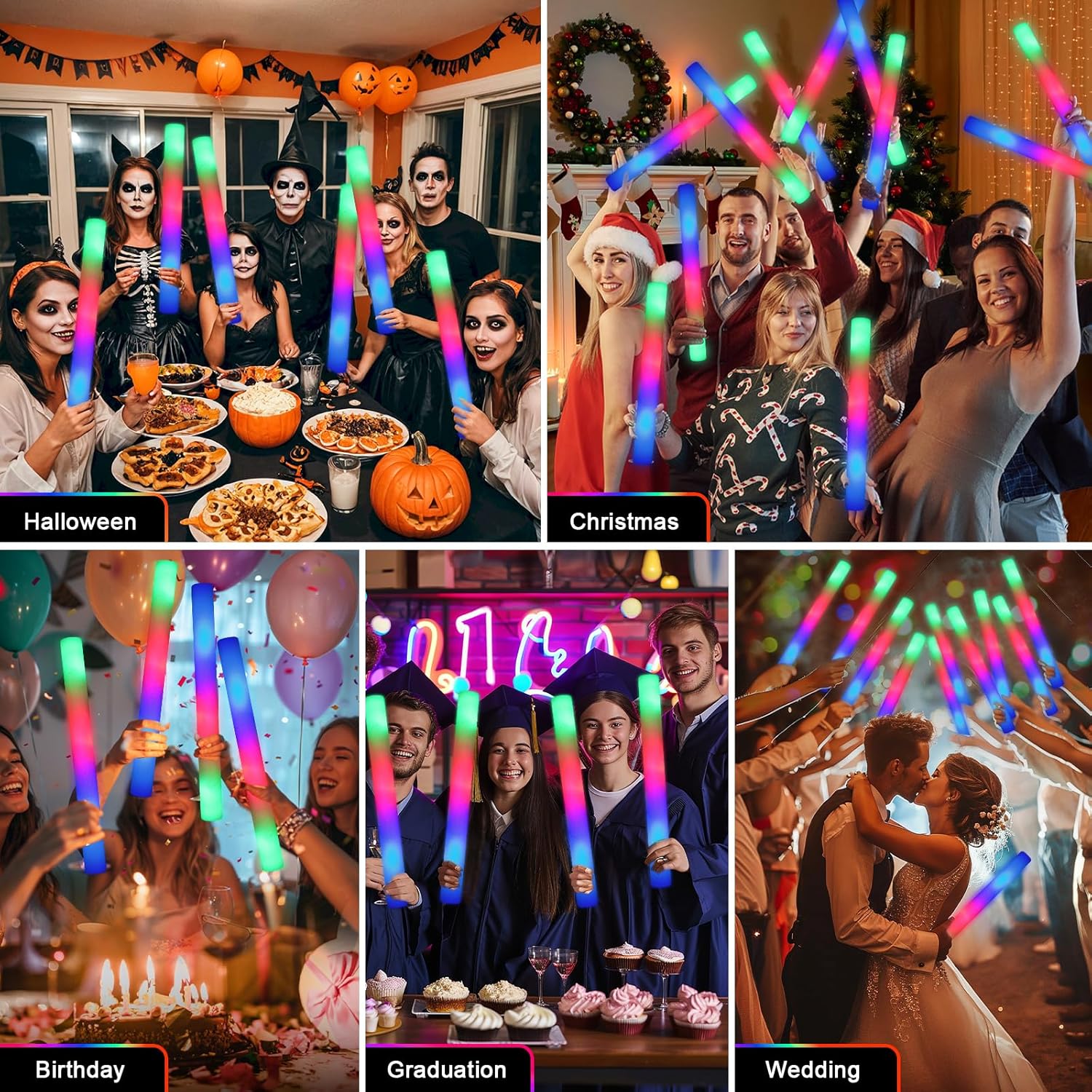 Thumbnail 5 de wellent 230 LED Foam Glow Sticks (Bulk Glow Sticks) with 3 Flash Modes
