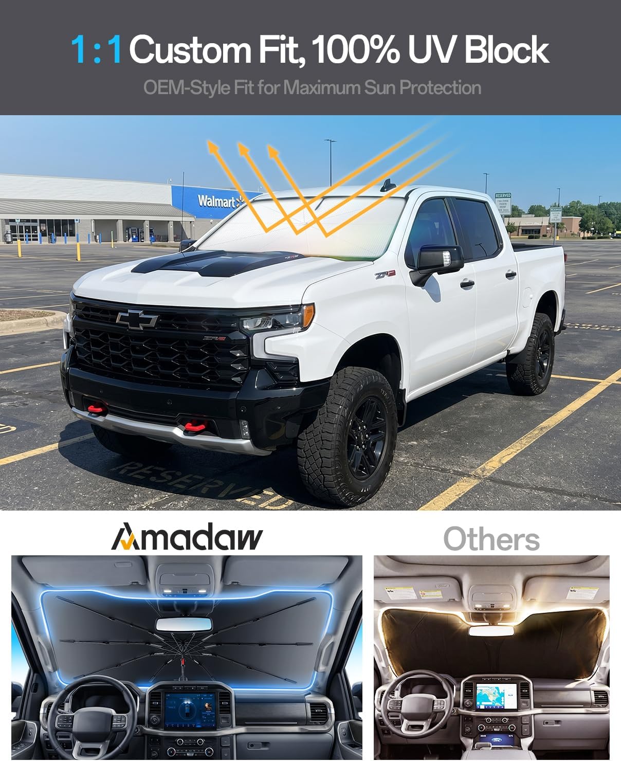 Thumbnail 2 de Amadaw Windshield Sun Shade for Chevrolet Silverado 1500 (2000–2026)