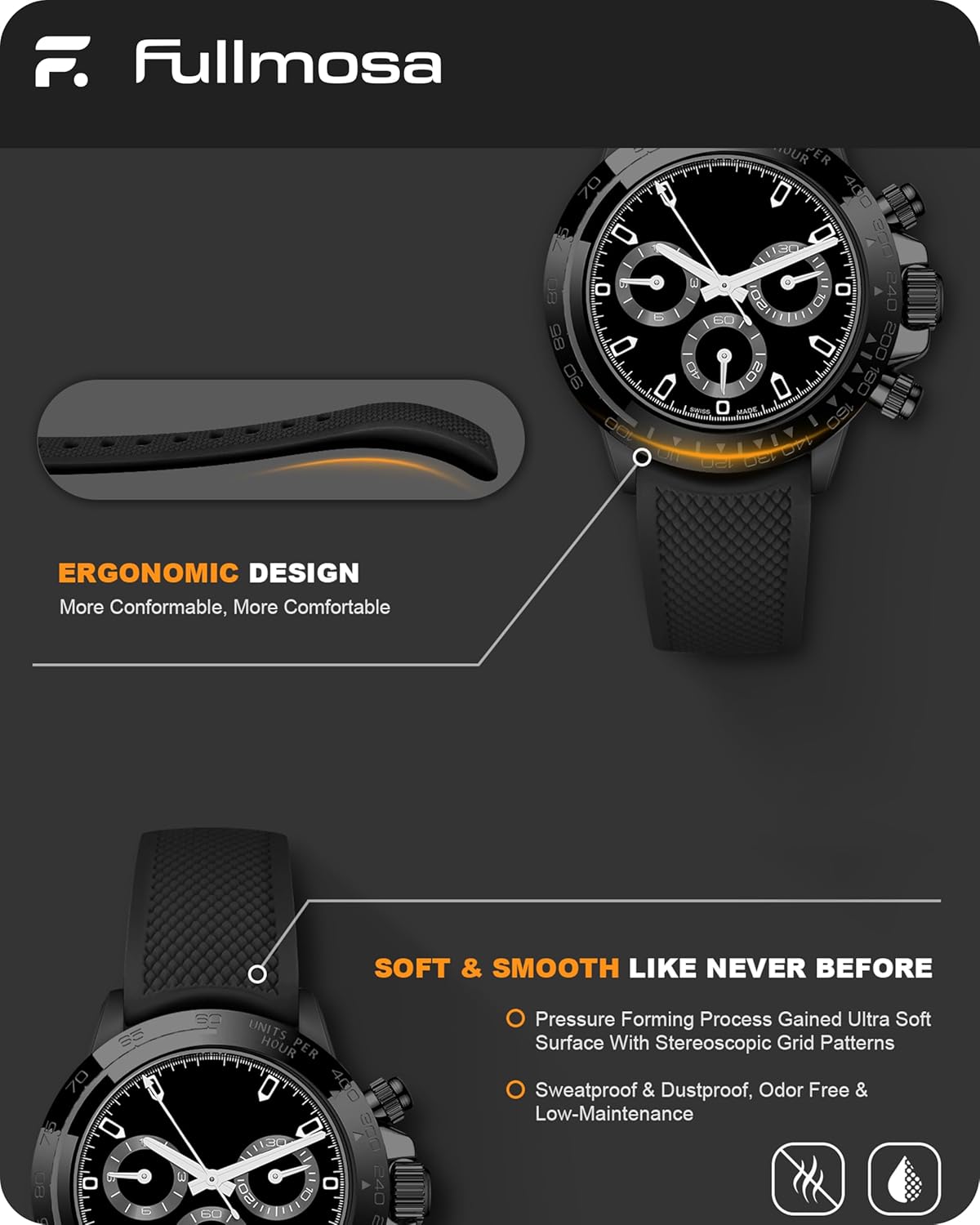 Detalle 2 de Fullmosa cinturino sportivo in silicone 22 mm per smartwatch (anche curvo), compatibile con Samsung Galaxy Watch e Garmin Forerunner