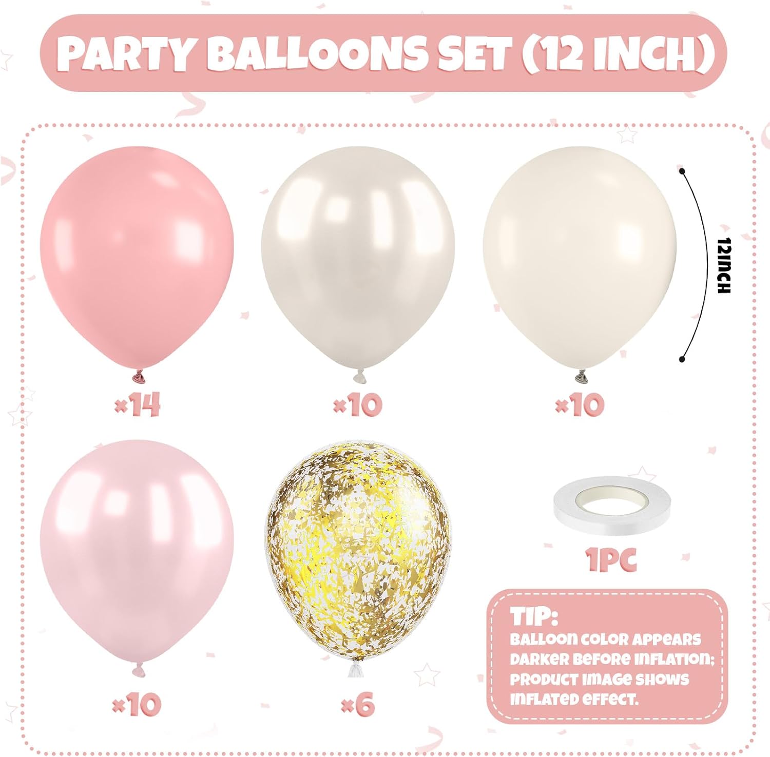 Detalle de Biapian Pink and Gold Balloons (50 Pack, 12 Inch) Retro Blush & Metallic Gold Confetti Party Decorations
