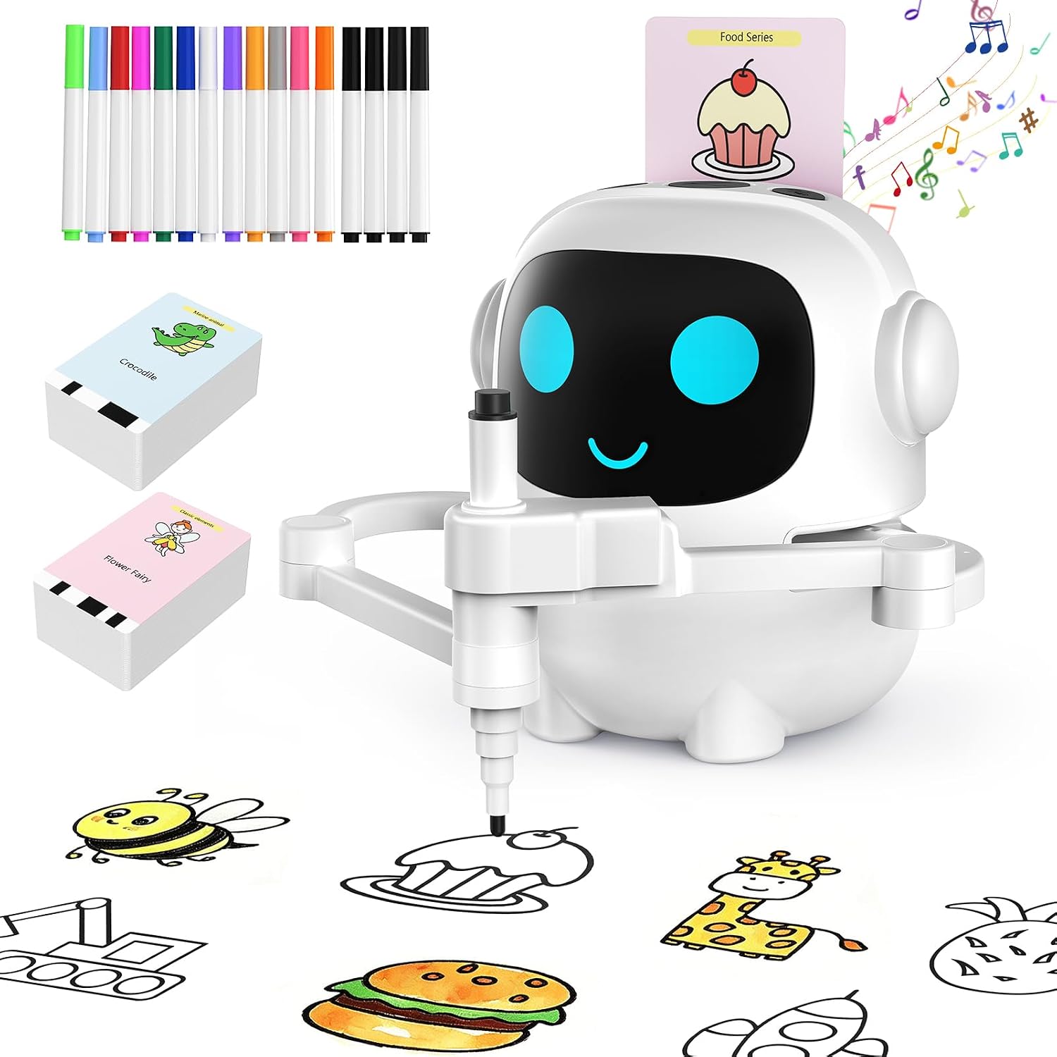 Detalle de YPHJLZX Kids Drawing Robot with 200 Cards, Voice Interaction and Music