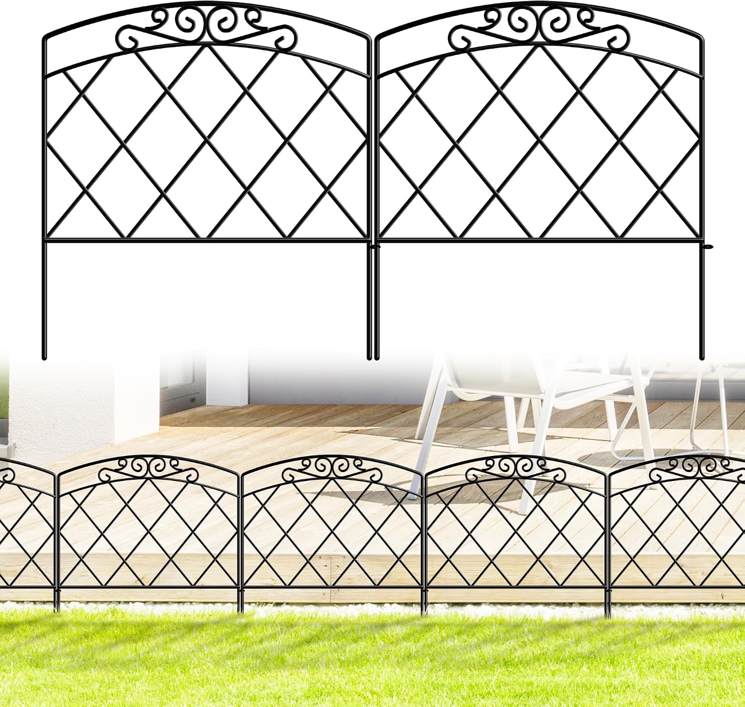 Detalle de ARIFARO Garden Fence 2.8m No-Dig Rustproof Metal Fence, 5 Panels, 61cm H x 56cm W – Black