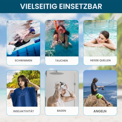 Detalle de flintronic Handtuch Poncho 110 × 80 cm – Mikrofaser Surf Poncho mit Kapuze