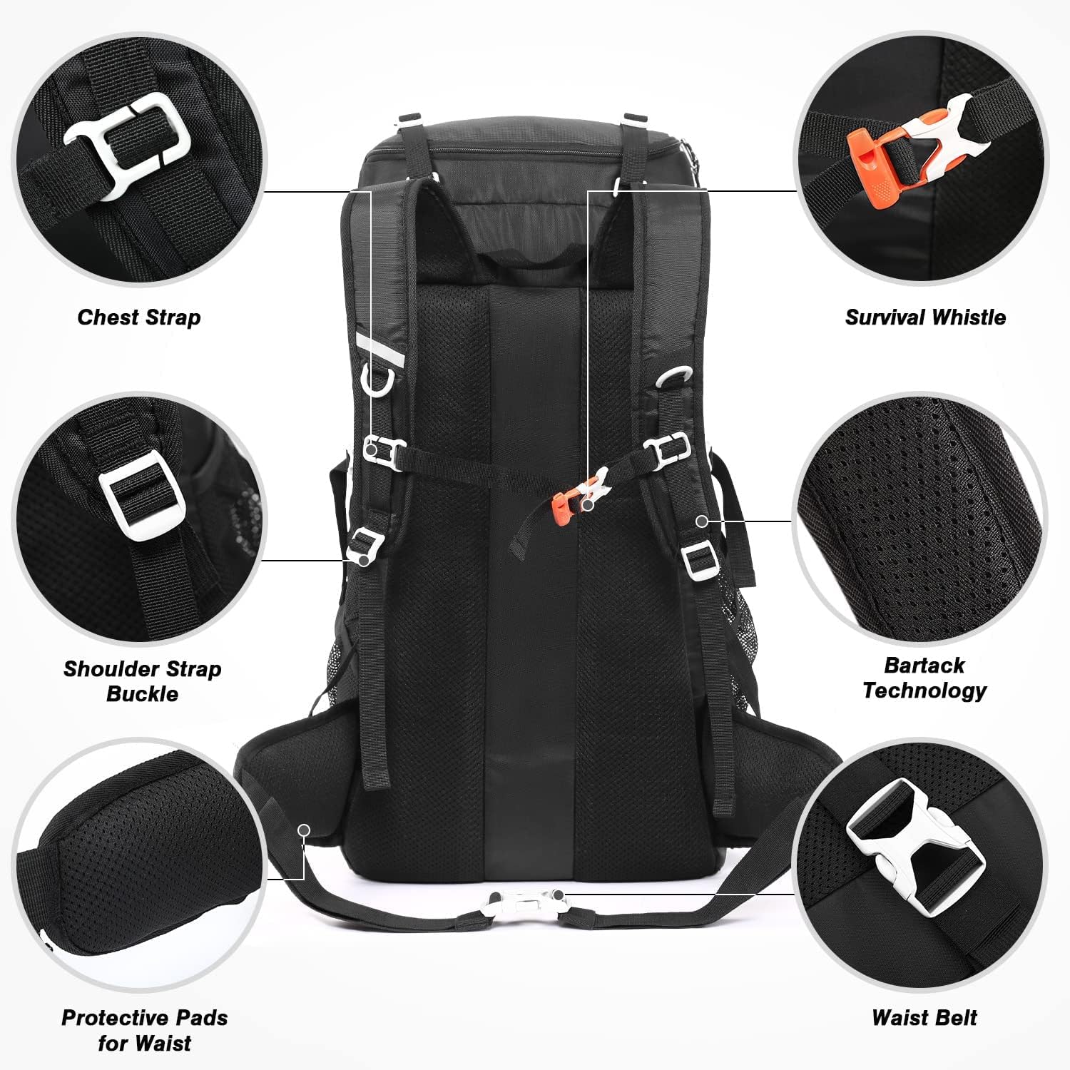 Detalle 2 de HOMIEE 50L Waterproof Hiking Backpack: Durable 50L Trekking Pack for Outdoor Adventures