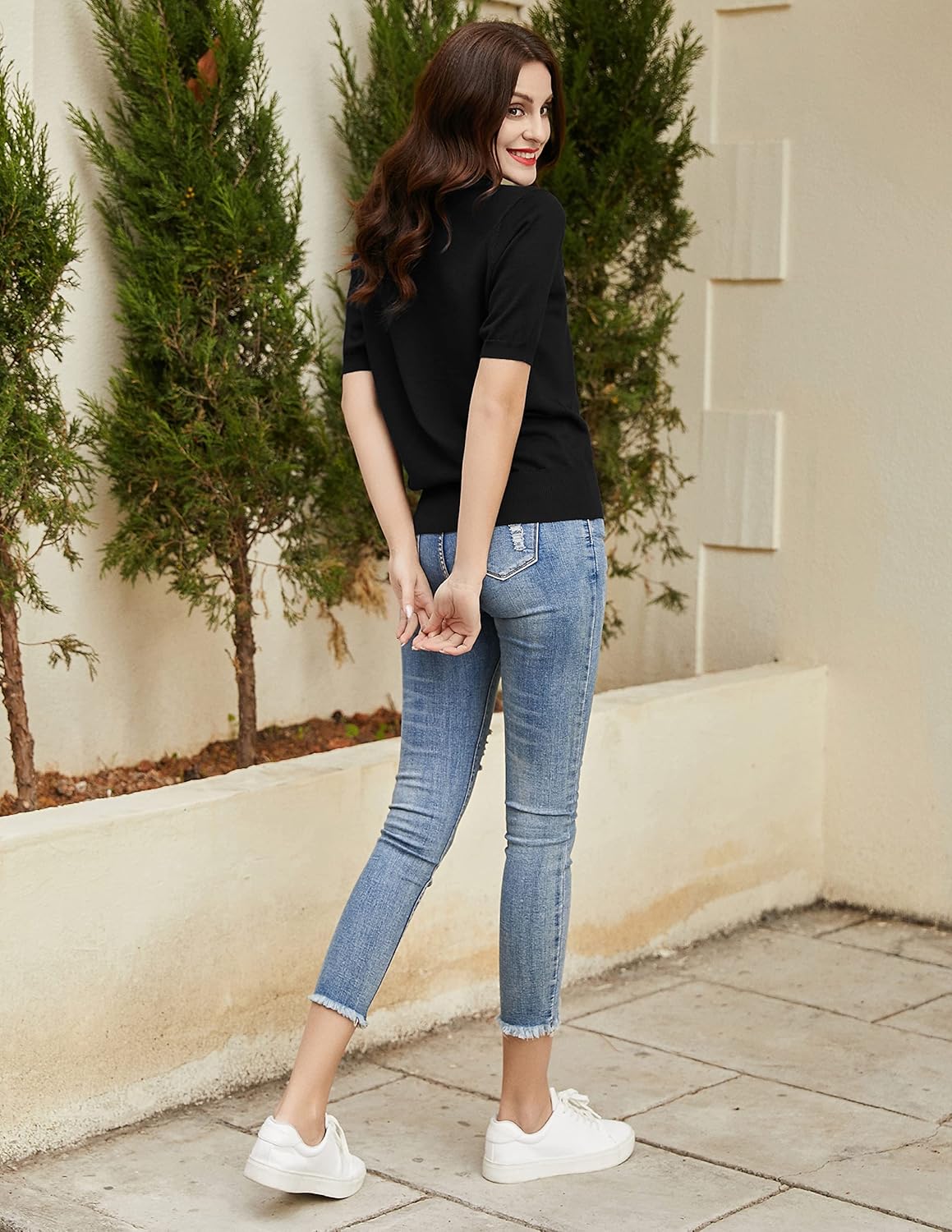 Thumbnail 2 de Kate Kasin Women’s Short Sleeve Polo Sweater (V-Neck Ribbed Knit Pullover)