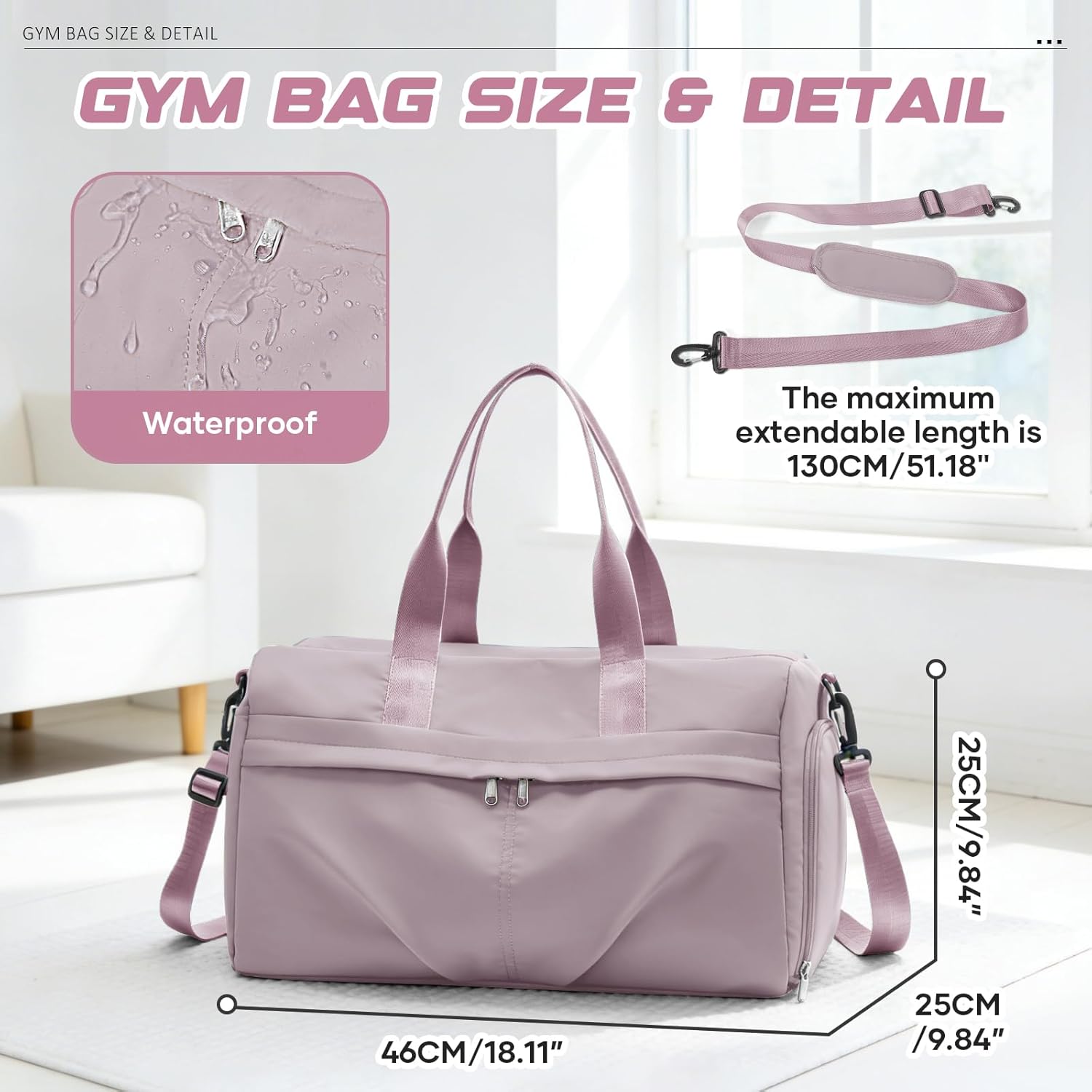 Thumbnail 1 de WEPLAN Gym Bag: Lotus Pink Waterproof Duffle for Workouts, Travel and More