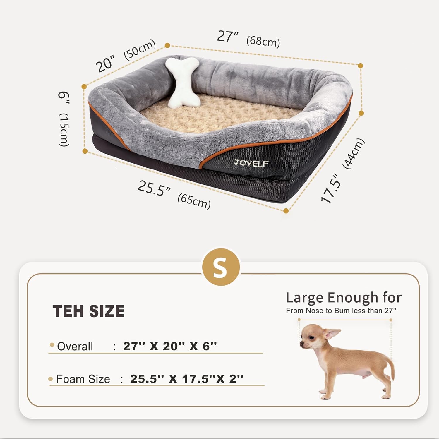 Detalle 2 de JOYELF cuccia ortopedica per cani in memory foam con fodera rimovibile e lavabile, copertura antiscivolo e giocattolo con sonaglio