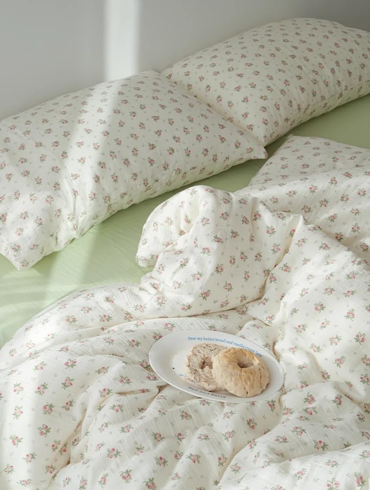 Thumbnail 5 de AShAnlan Doppelte Musselin Bettwäsche 135x200 cm (Baumwolle, rosa Blumenmuster) – mit Reißverschluss