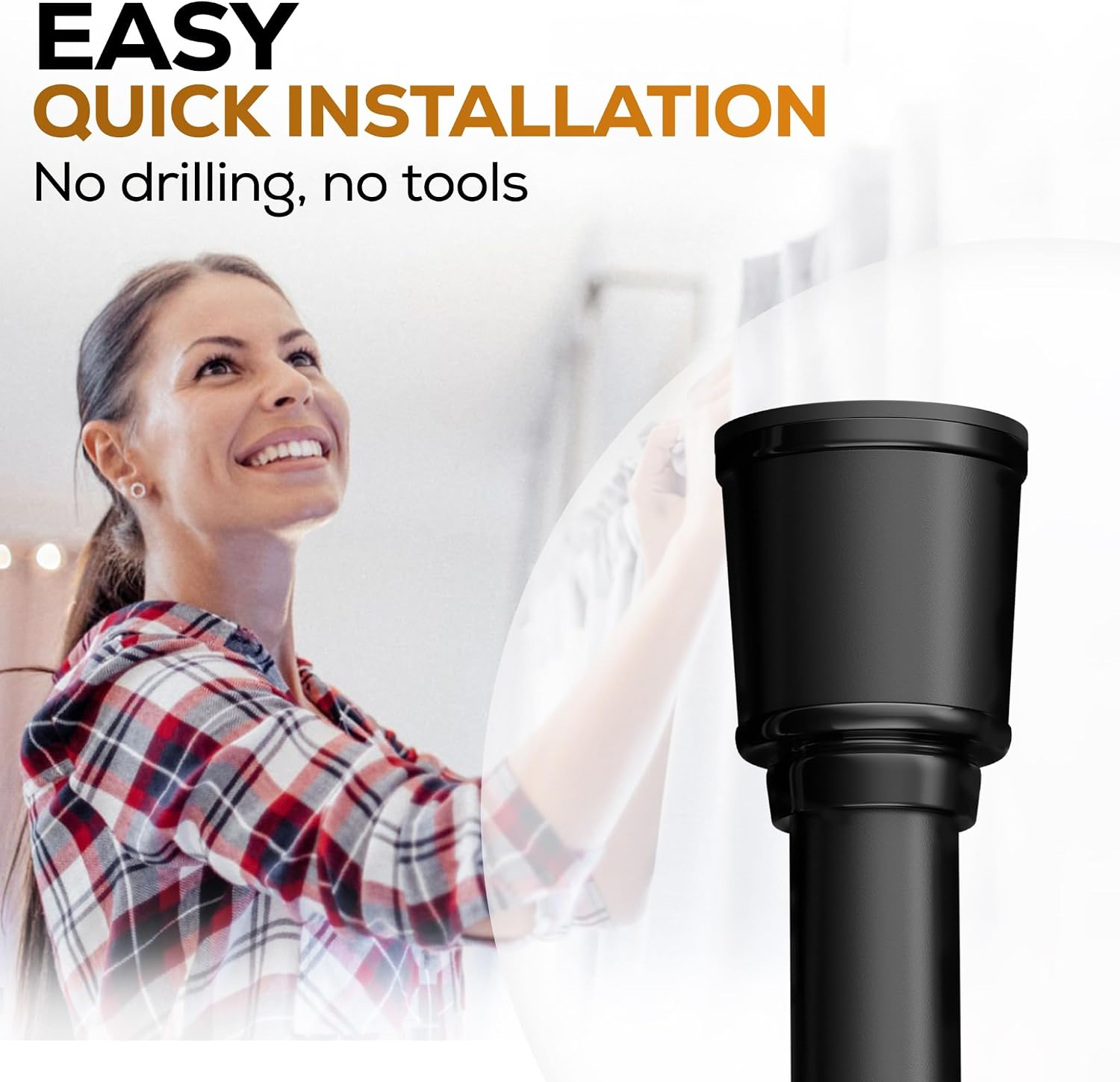 Detalle de MEISENBERG Barre de Douche Extensible sans Perçage, 320–370 cm – Noir Ø 32 mm