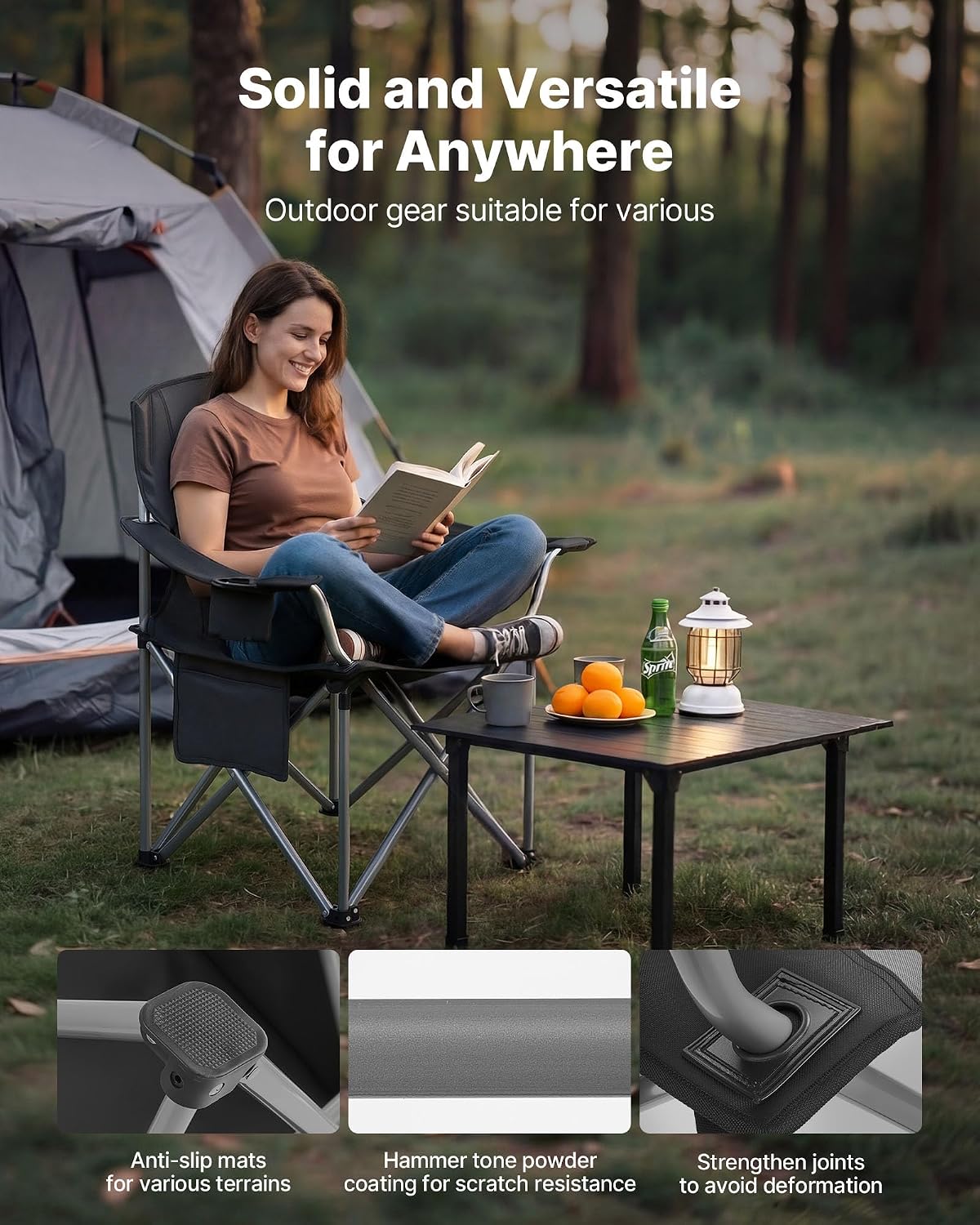 Detalle de VEVOR ZM2006XL-2pack Oversized Camping Chairs, 450 lb Capacity, Padded Backrest