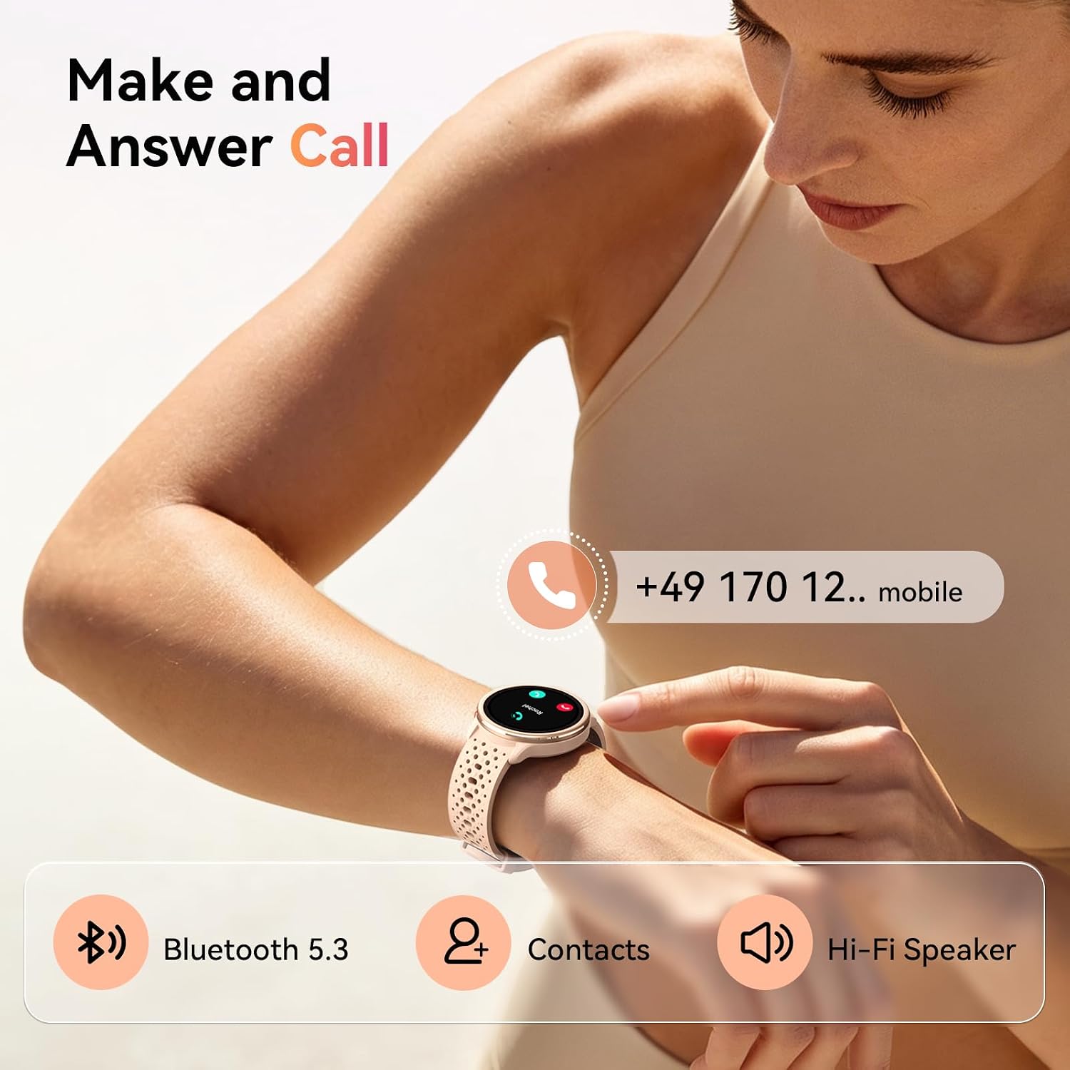 Detalle 2 de Tensky Women's Smart Watch: 1.27" Round Fitness Tracker with 120+ Modes, 2 Straps & Health Monitoring