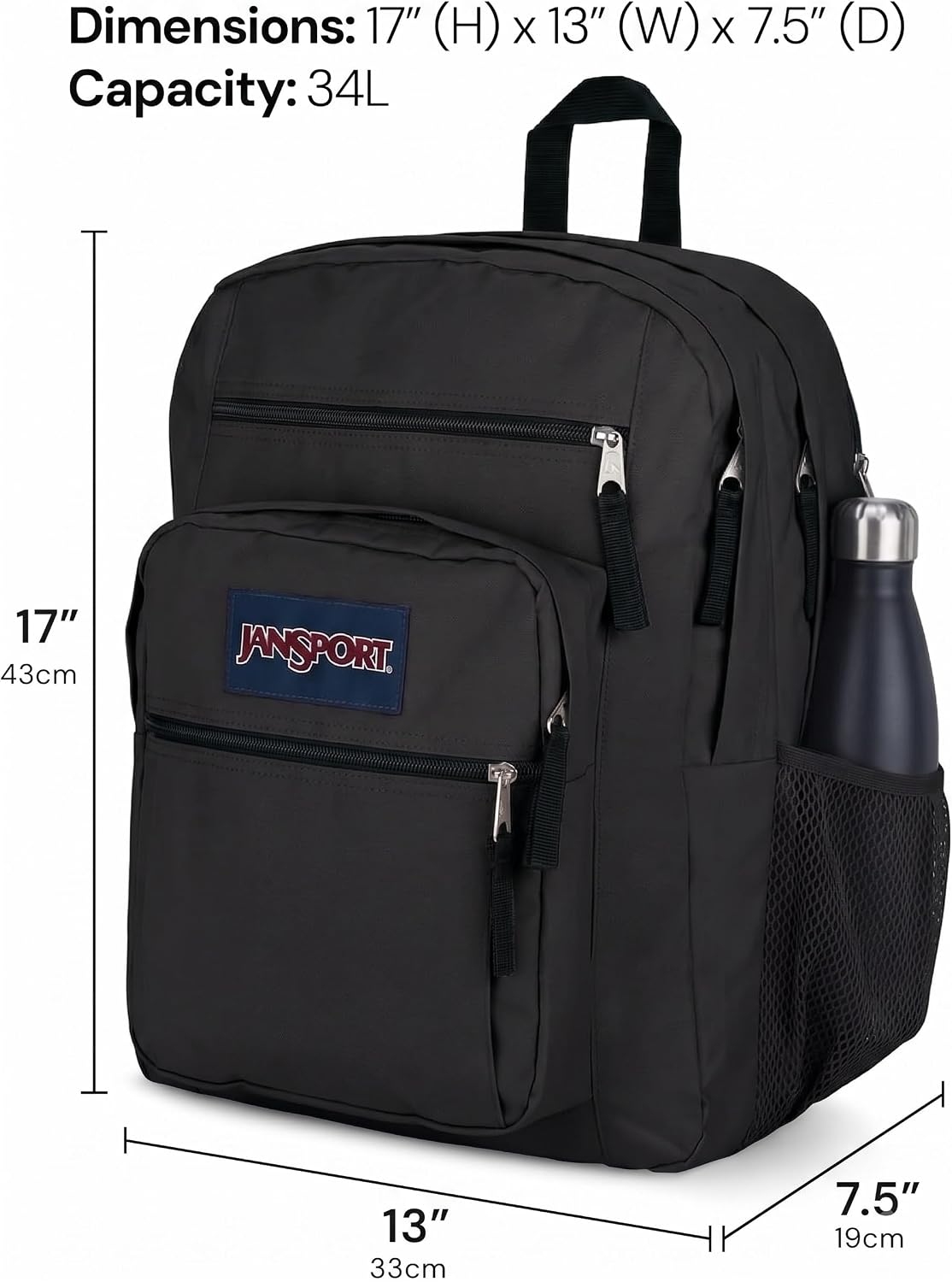 Detalle de JanSport Laptop Backpack — 2-Compartment Computer Bag with 15" Laptop Sleeve and Ergonomic Straps (Black)