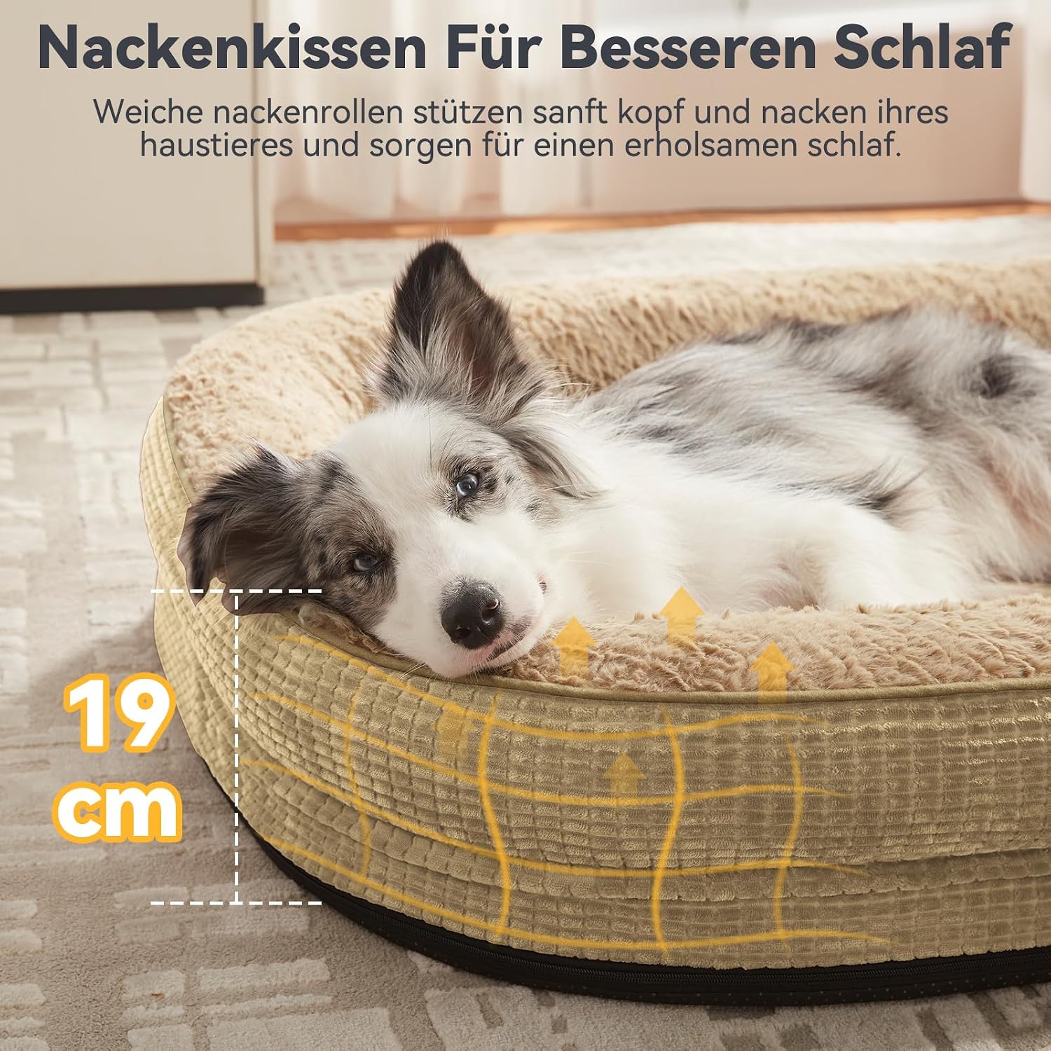 Detalle de Pawk Orthopädisches Hundebett Mittlere Größe – Vierseitige Nackenrolle, Memory Foam, wasserdicht und abnehmbar