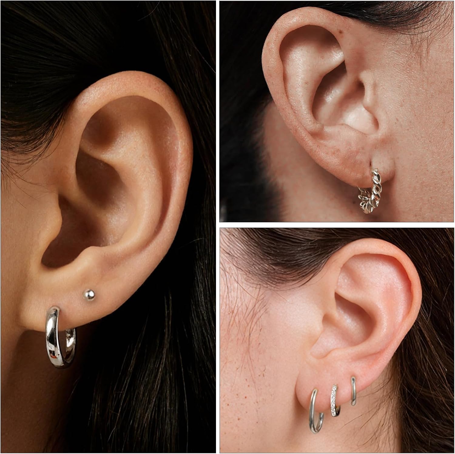 Detalle de jagosen 6 Paar Ohrringe Set Silber 925 Creolen (hypoallergen) für mehrere Ohrlöcher