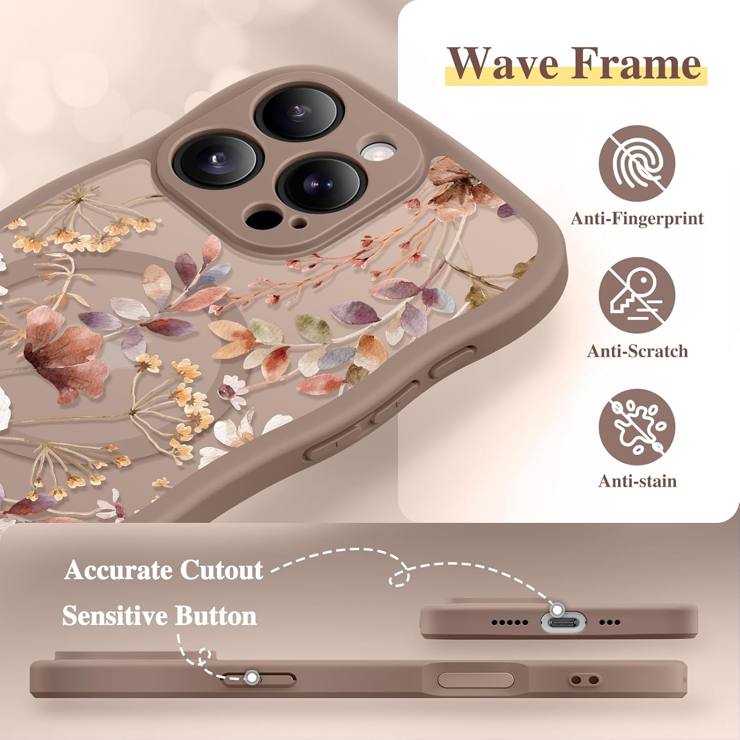 Thumbnail 5 de GVIEWIN iPhone 16 Pro Case (6.3-inch, 2024) with MagSafe Magnetic Ring, Floral Translucent Shockproof Protection