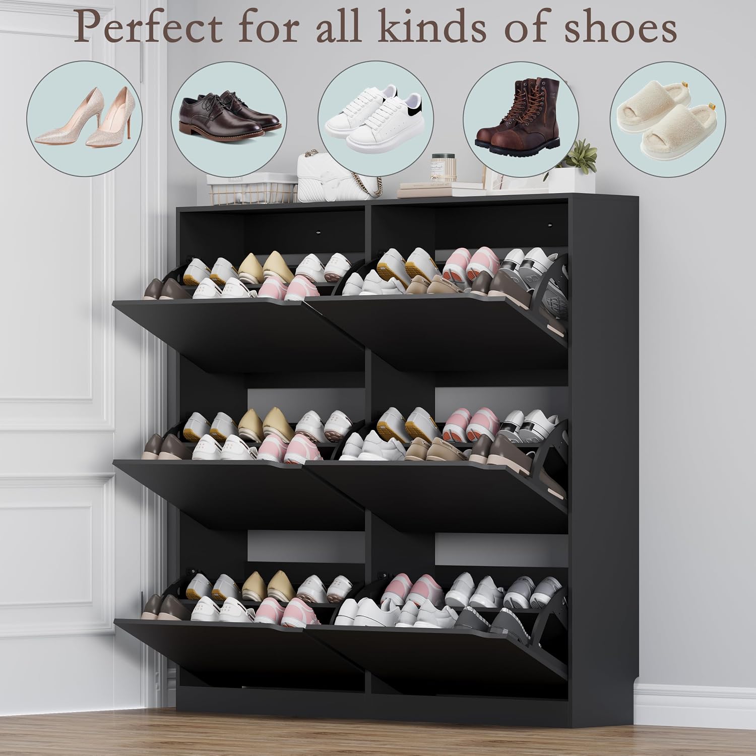 Detalle 2 de BORNOON 6-Drawer Shoe Cabinet with Slim Freestanding Flip-Drawer Storage