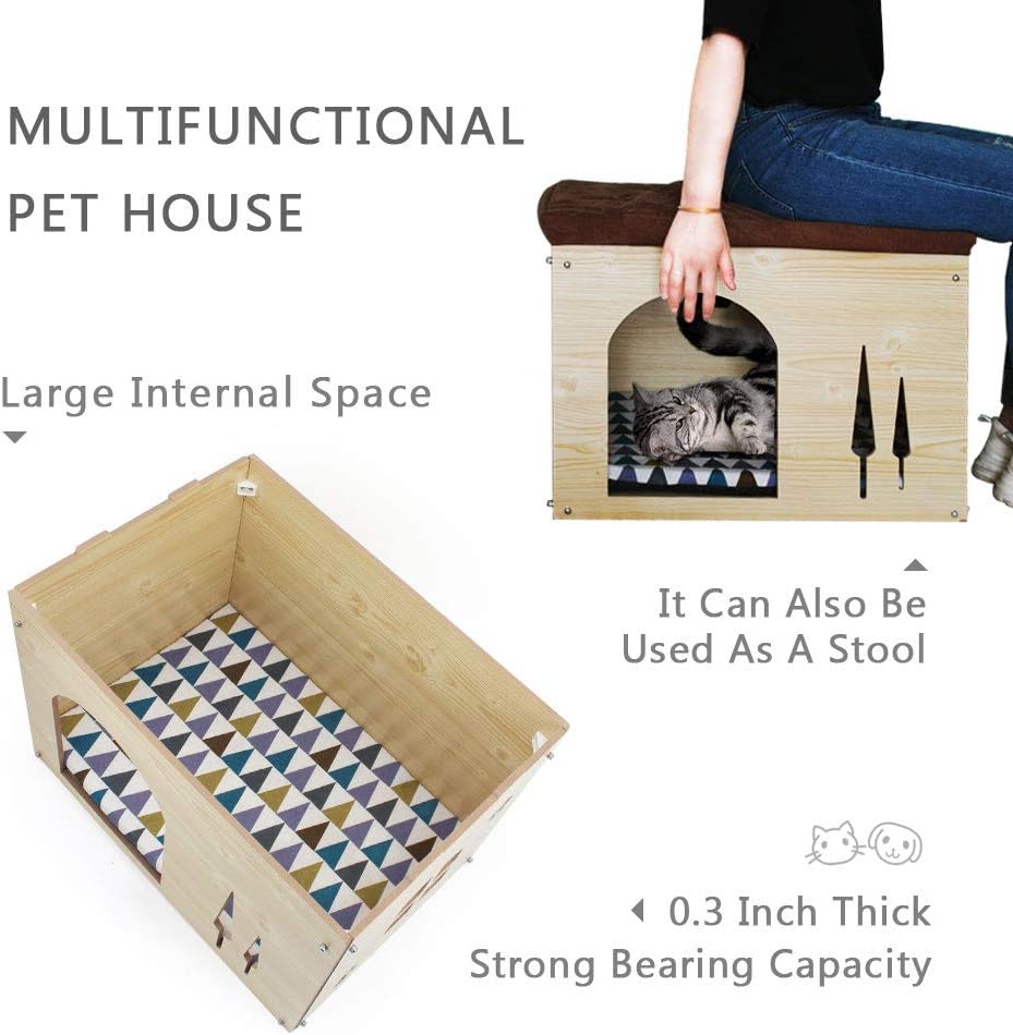 Thumbnail 3 de Cat Pet Bed House – Footstool Style Cat Cave with Foldable Design and Free Cushion