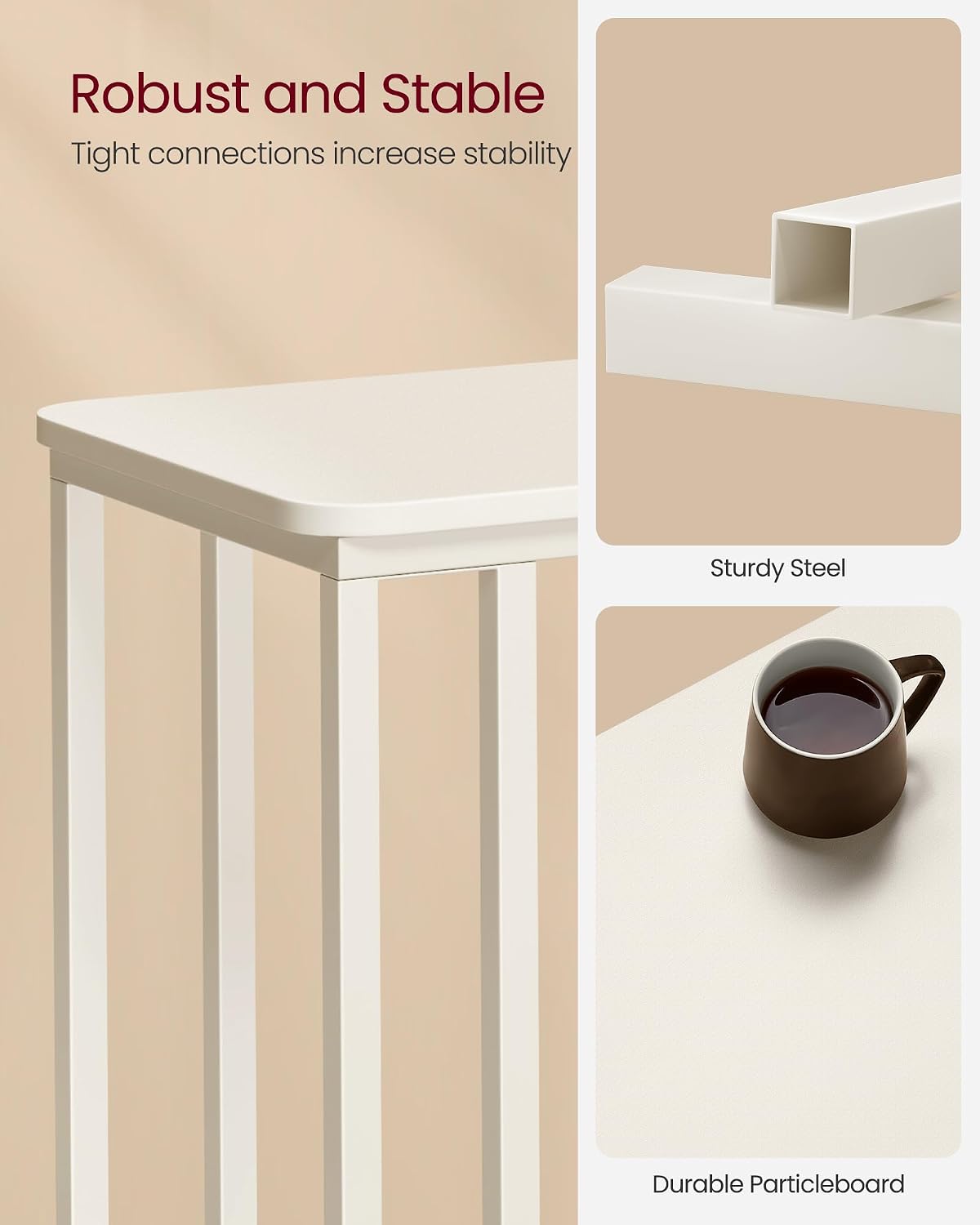 Detalle 2 de VASAGLE BARNET LNT050W77 End Table, Cream White, Steel Frame and Castors