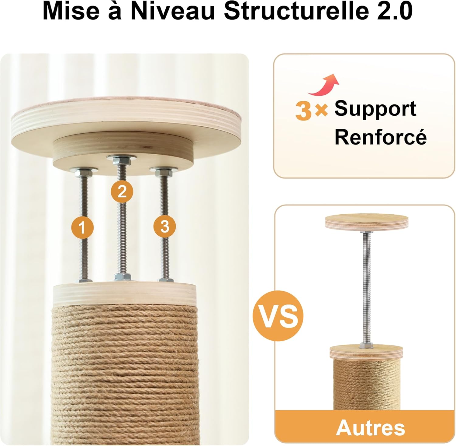 Thumbnail 4 de FUKUMARU Arbre à chat du sol au plafond à 6 niveaux réglables, beige