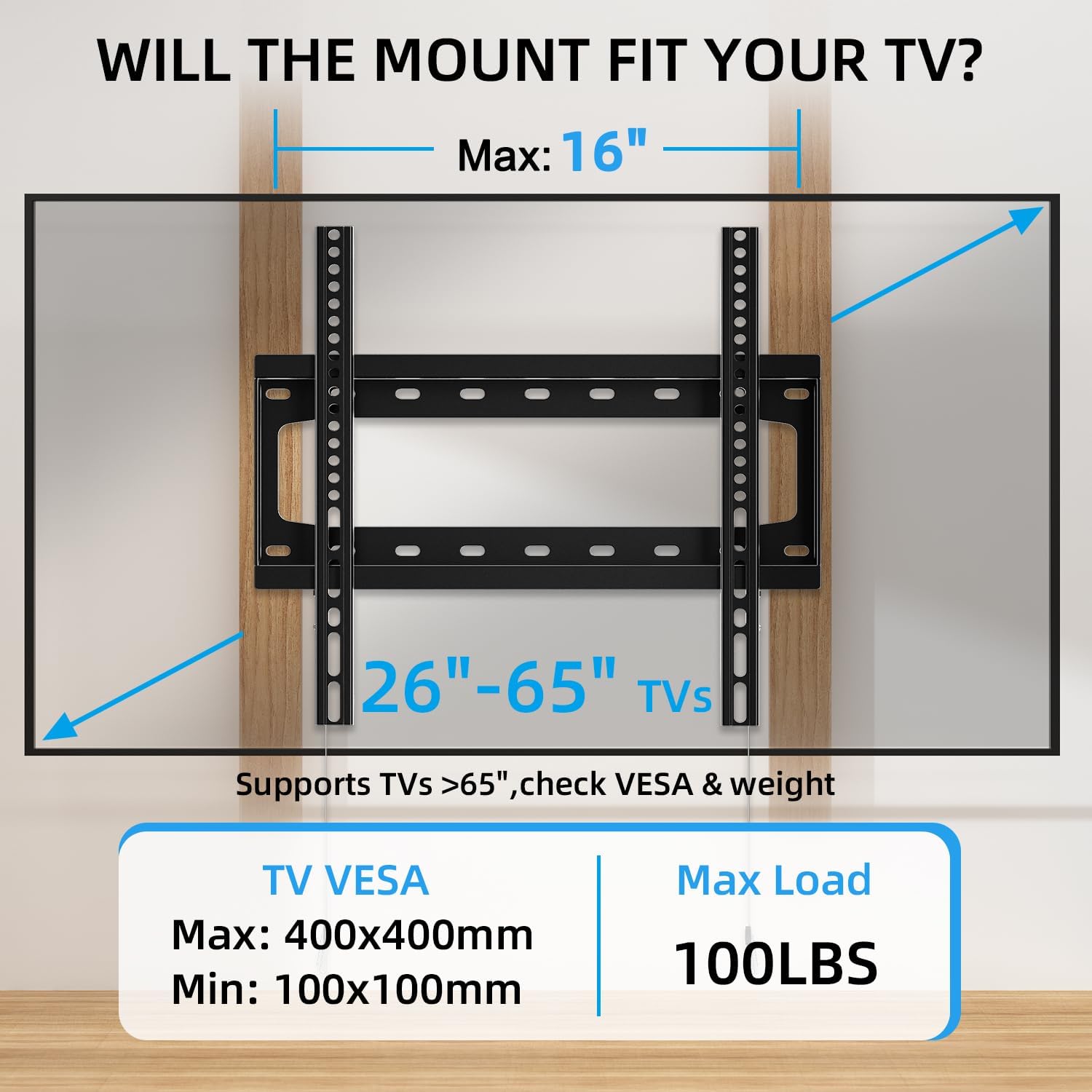 Thumbnail 1 de HOME VISION HV8401 Fixed TV Wall Bracket 45kg