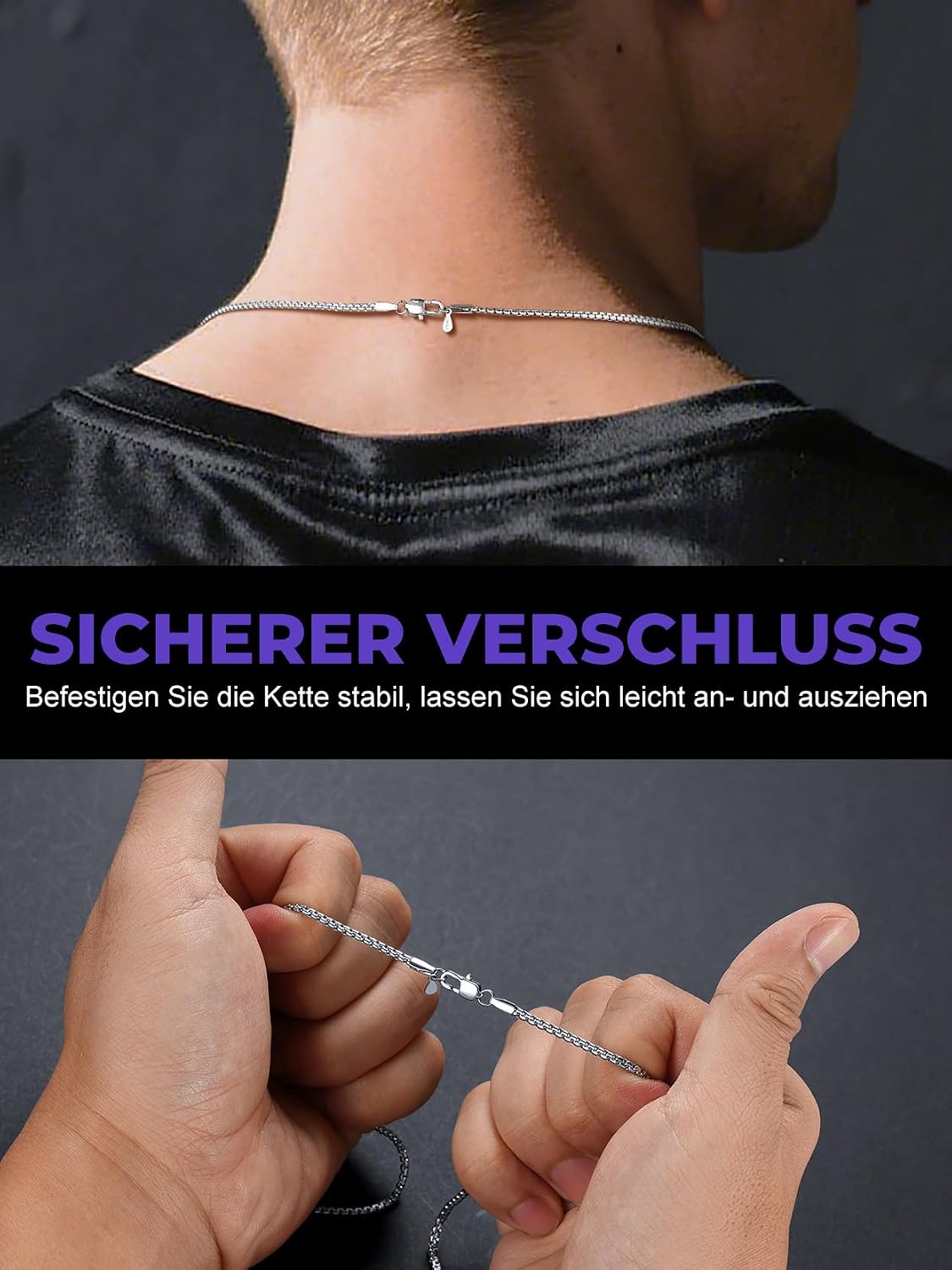 Thumbnail 3 de Richsteel Edelstahl-Kette 2/4/6 mm Venezianisch für Damen & Herren – Silber/Schwarz/Vergolden, 35–76 cm