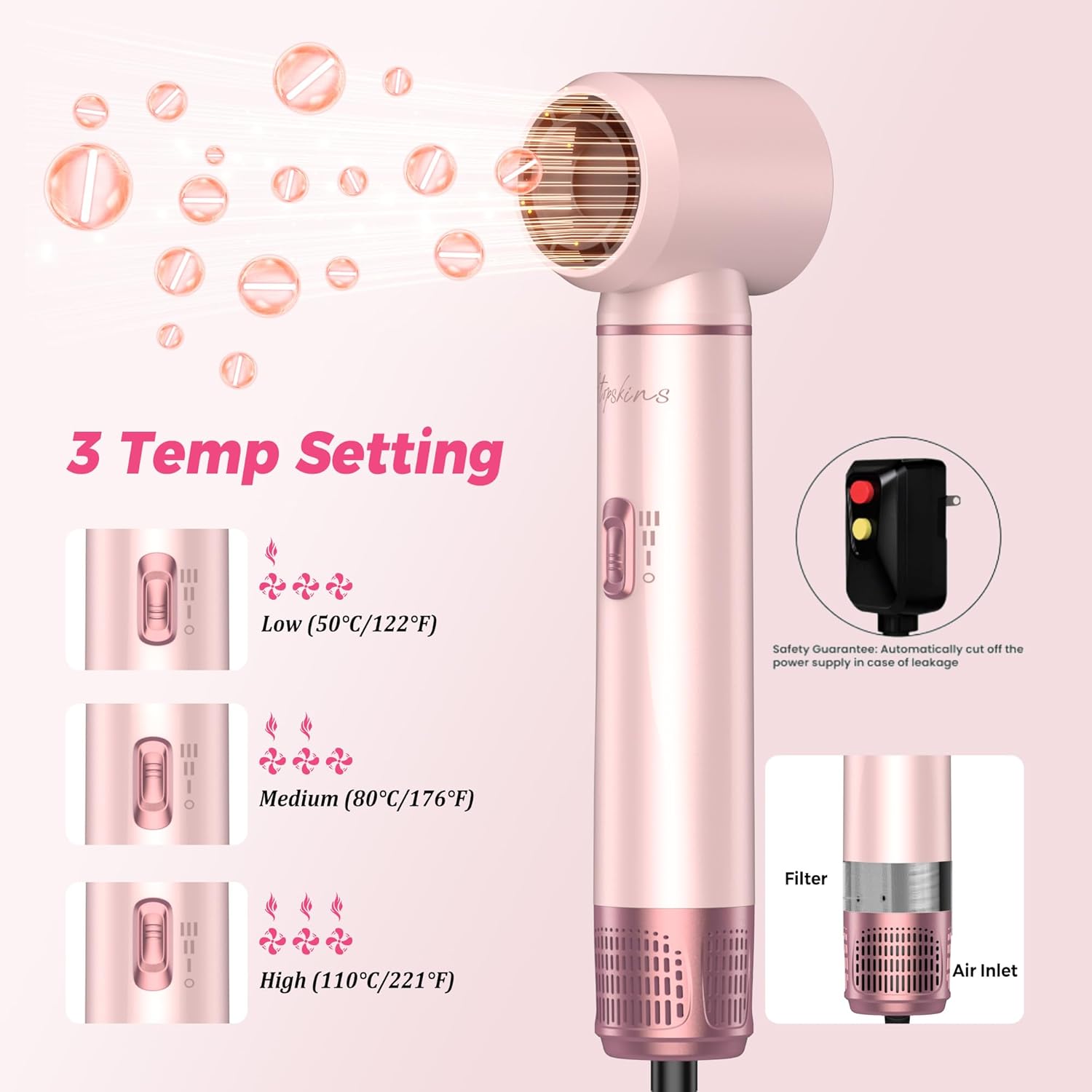 Thumbnail 5 de Atopskins 5 in 1 Hair Dryer Brush Set with Detachable Hot Air Styler (Pink)