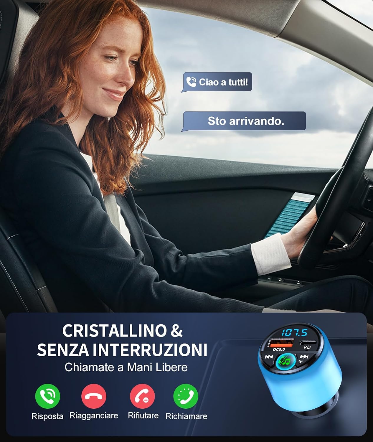 Thumbnail 4 de Mohard Trasmettitore FM Bluetooth 5.3 per Auto con PD 30W e QC3.0 18W, LED Ambient e Vivavoce