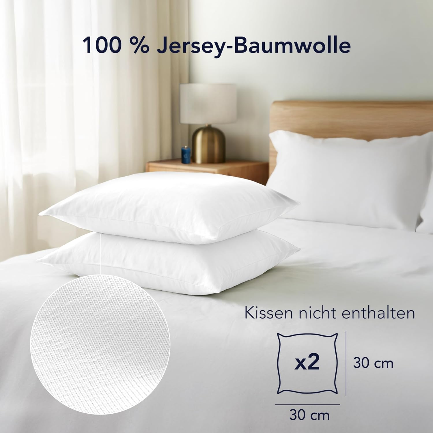 Thumbnail 1 de Dreamzie Kissenbezug 30x30 cm (Set mit 2) aus 100% Jersey-Baumwolle – weiß