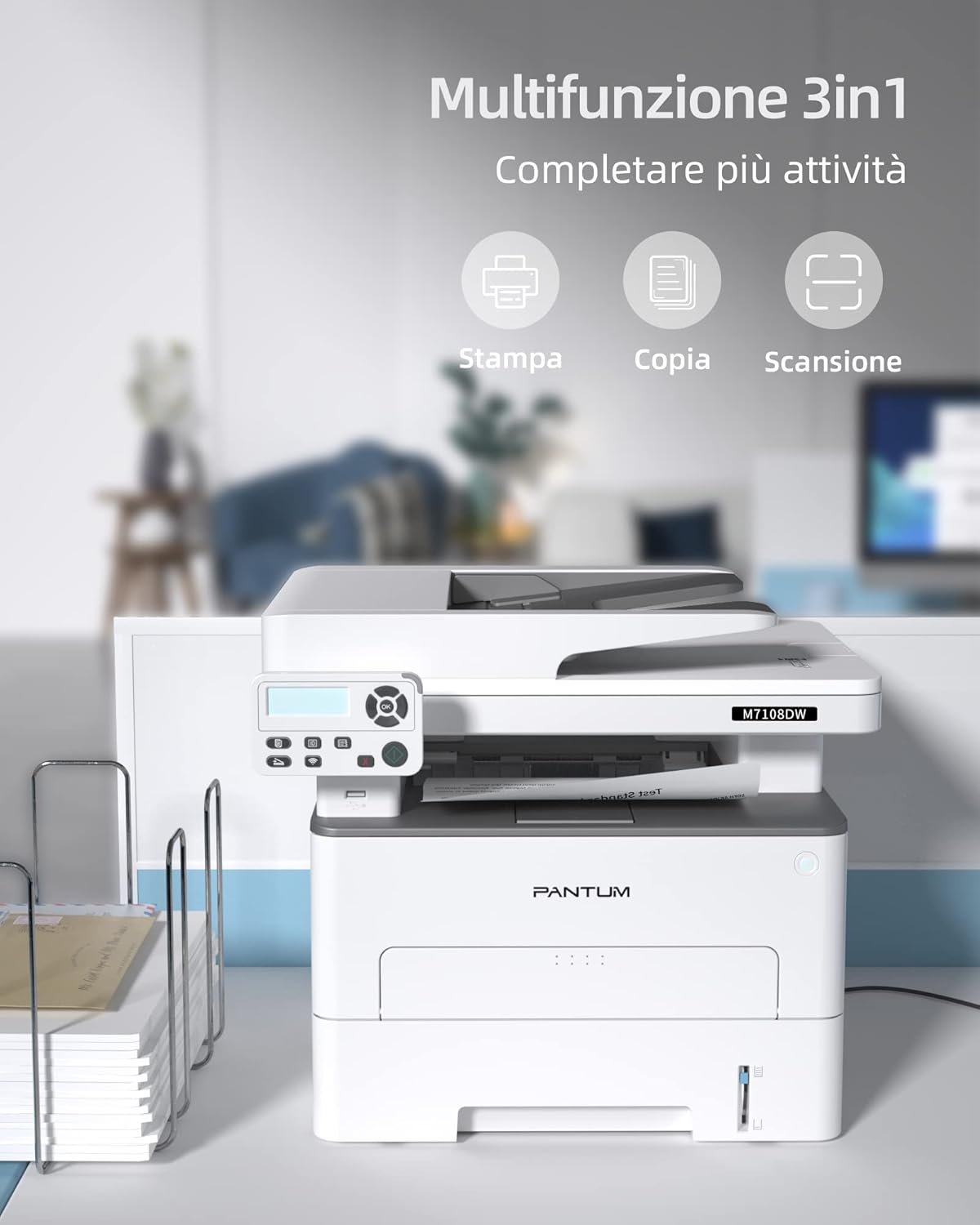 Detalle 2 de Pantum M7108DW: Stampante laser 3 in 1 wireless, 33 ppm, ADF, fronte/retro non duplex per scansione/copiarie affidabili
