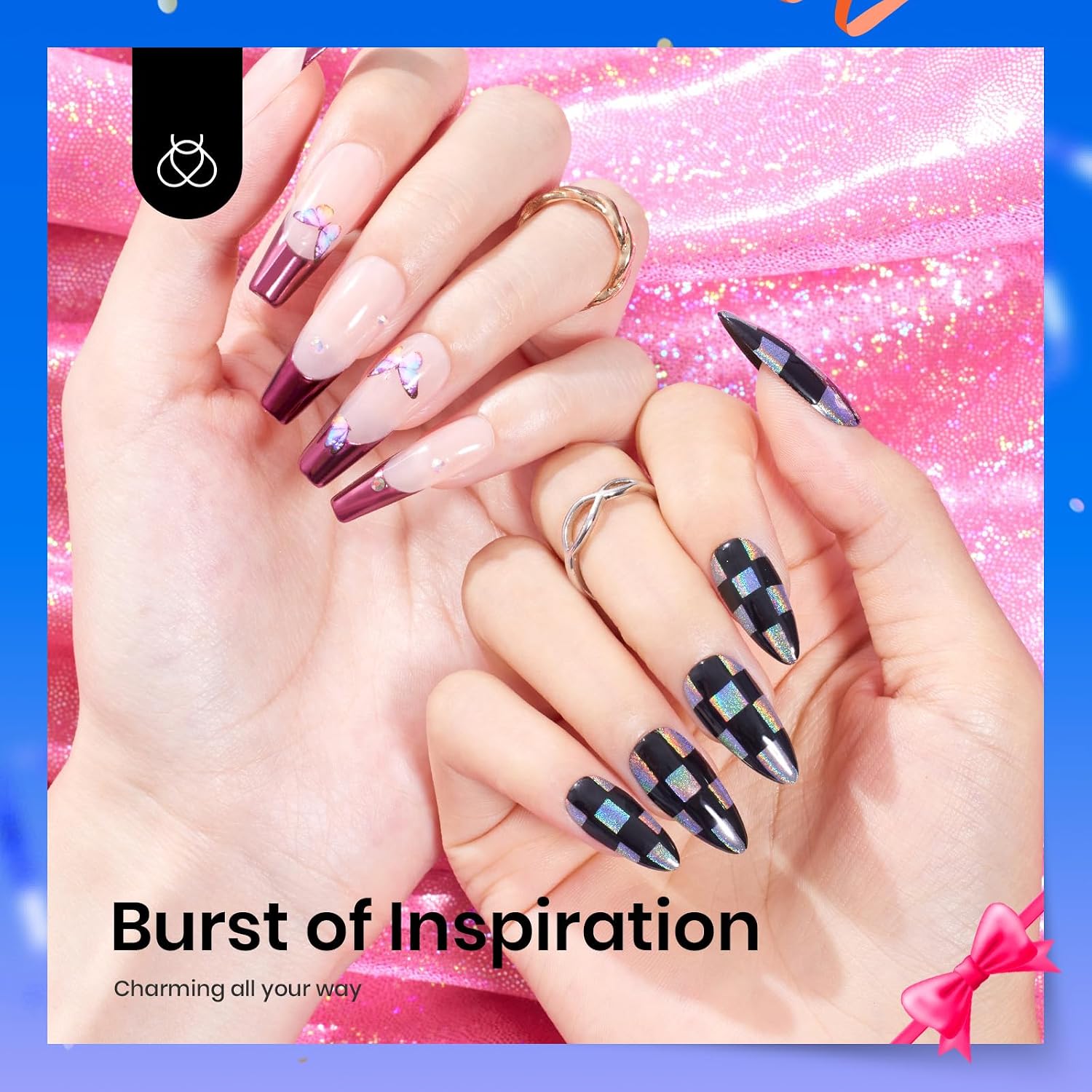 Detalle 2 de beetles Chrome Nail Powder Kit, 8 Colours with Black and White Gel Polish