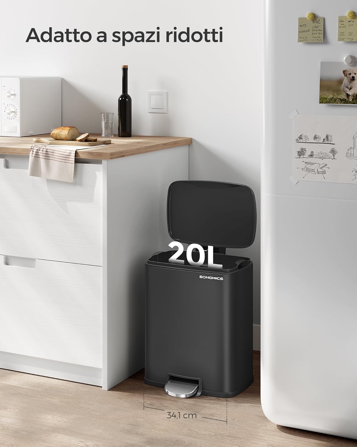 Detalle de SONGMICS LTB543B01 pattumiera da cucina da 20 L con coperchio a chiusura morbida