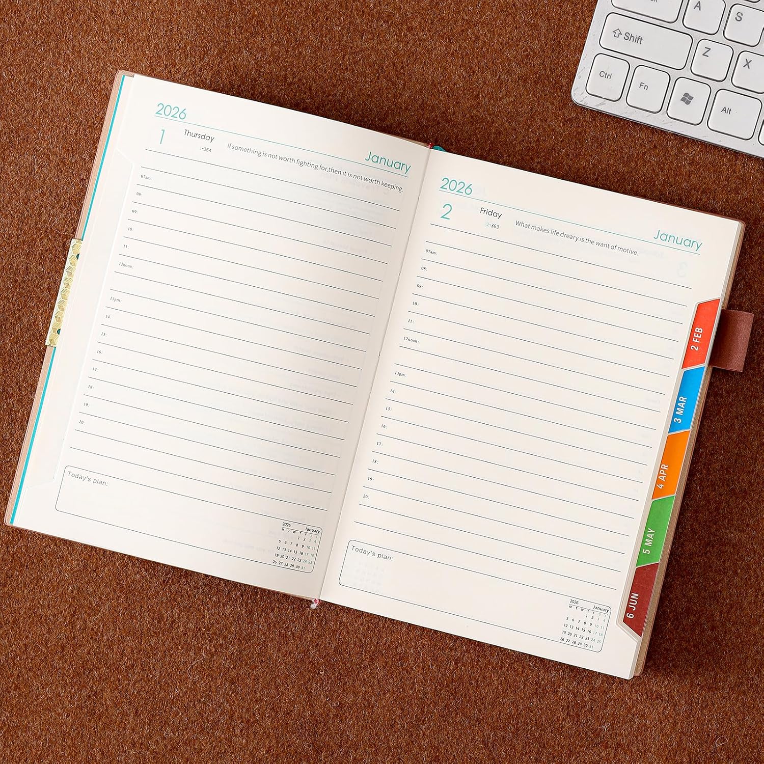 Thumbnail 4 de 2026 A5 Page-a-Day Diary (Jan to Dec) with Monthly Tabs, Pen Loop & Pocket – Pink bookmarks