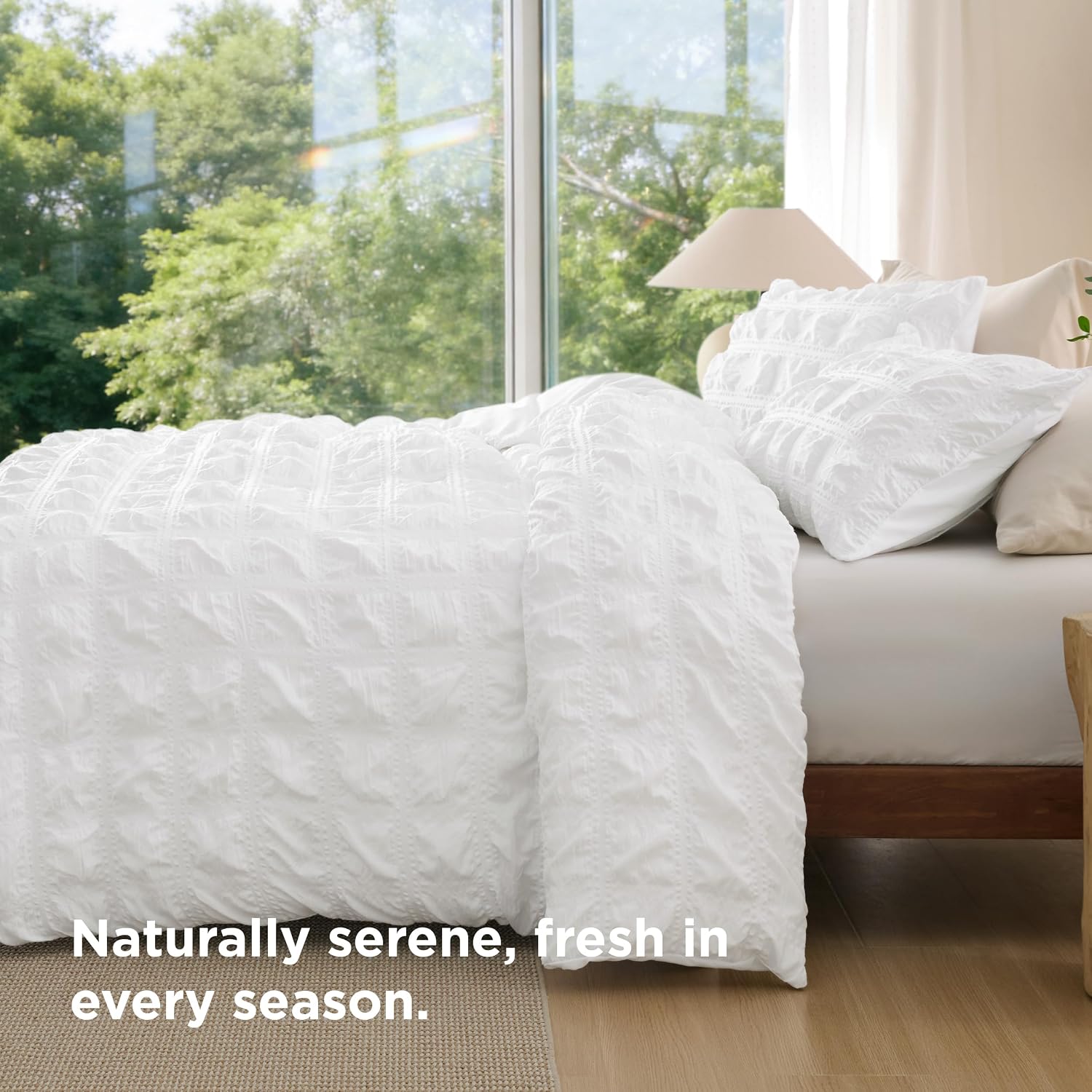 Detalle 2 de Bedsure King Size Duvet Cover Set in White Seersucker (230x220 cm) with Zipper Closure & 2 Pillowcases