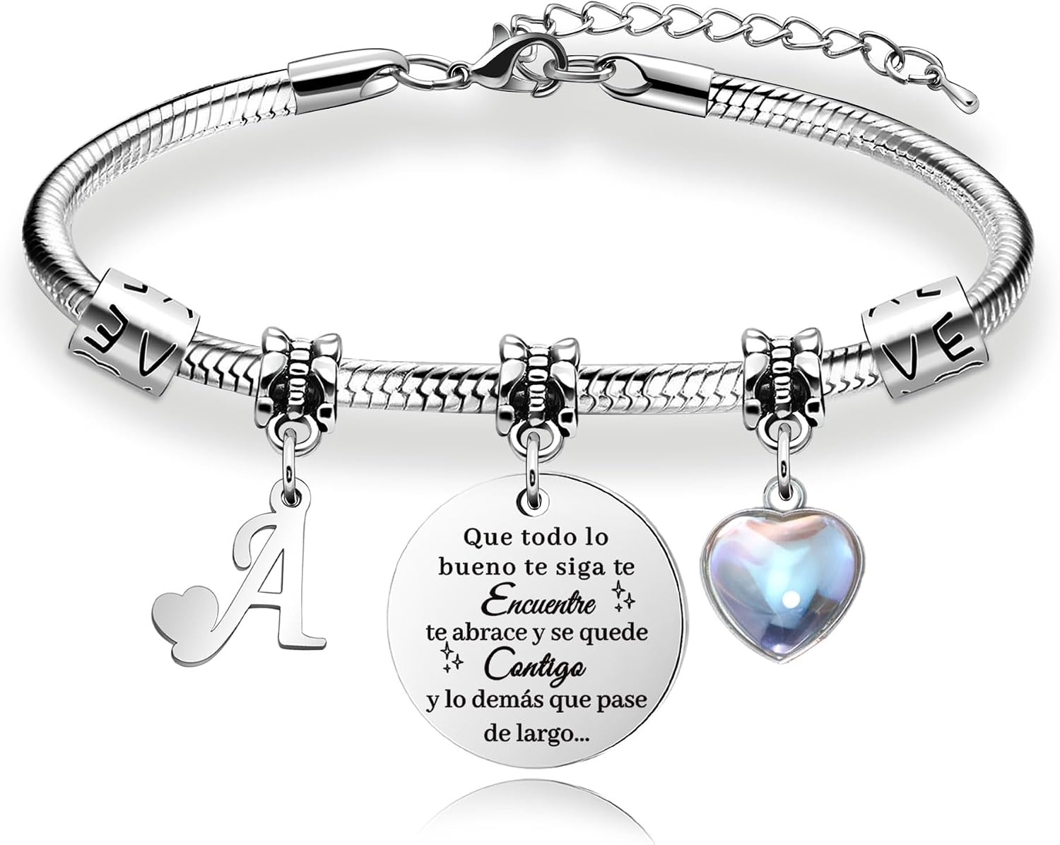Detalle de Awyuan pulsera de plata con letras iniciales (dije grabado) personalizada para mujer y adolescente