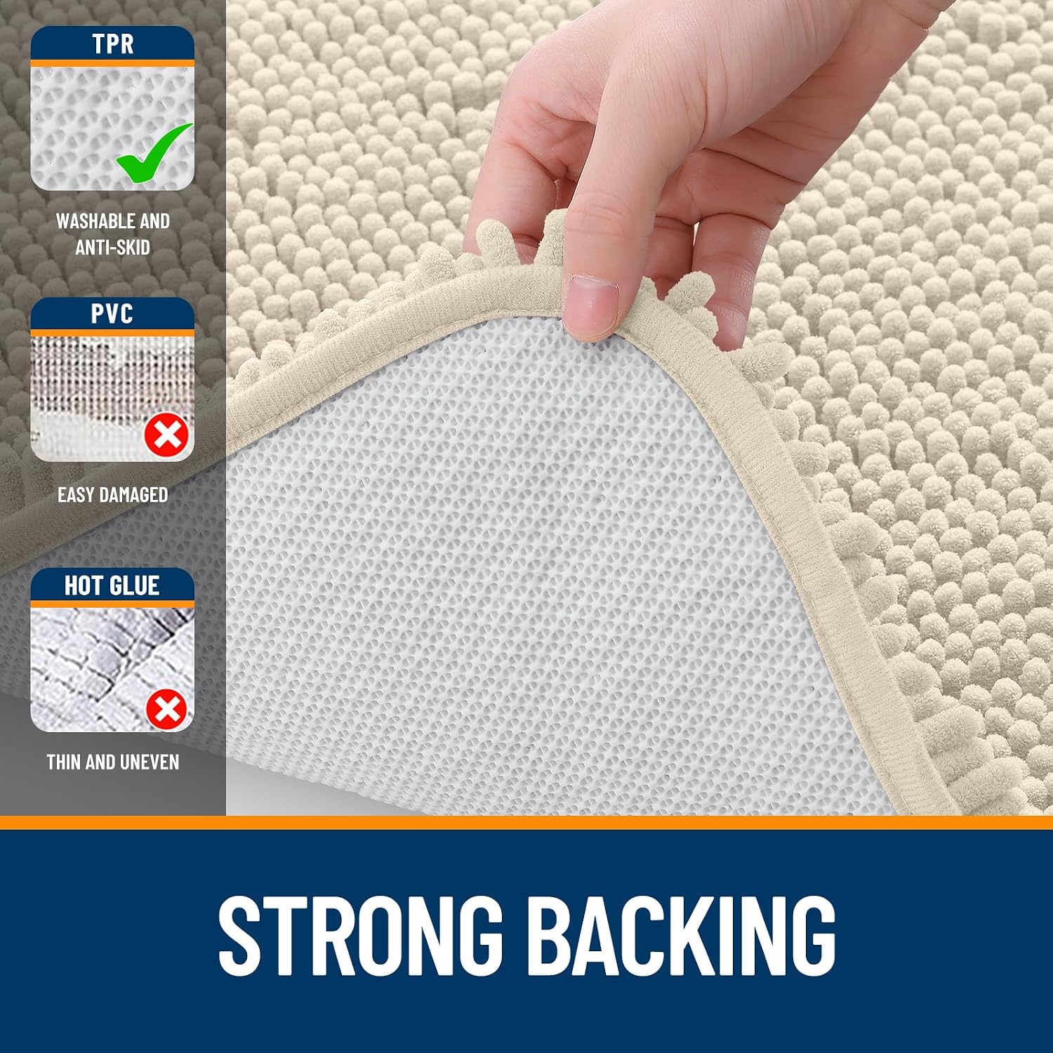 Detalle de OLANLY Large 70" x 46" Chenille Bath Rug, Sand, TPR Backing