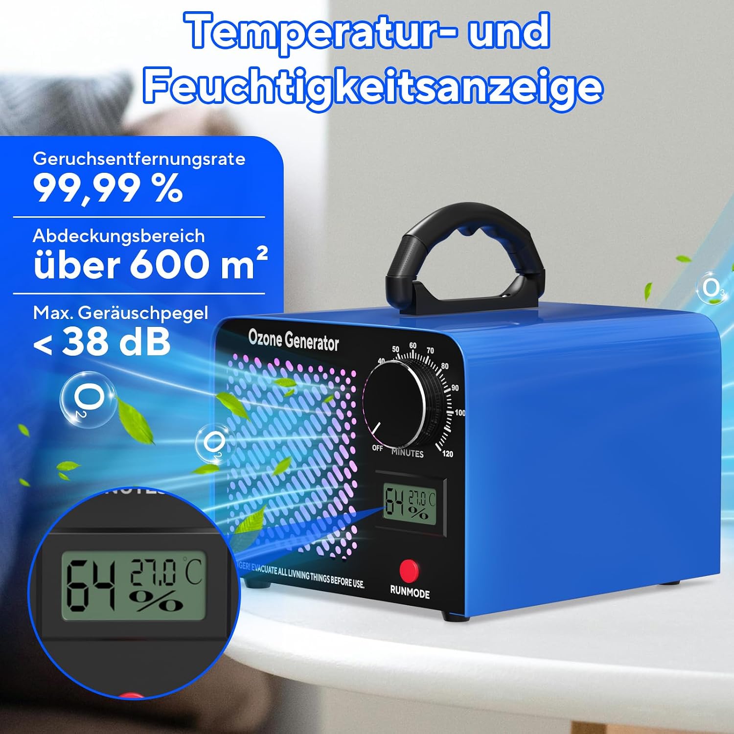 Detalle de Ozongenerator 65.000 mg/h – Industrieller Ozonisator für Räume bis 300 m²
