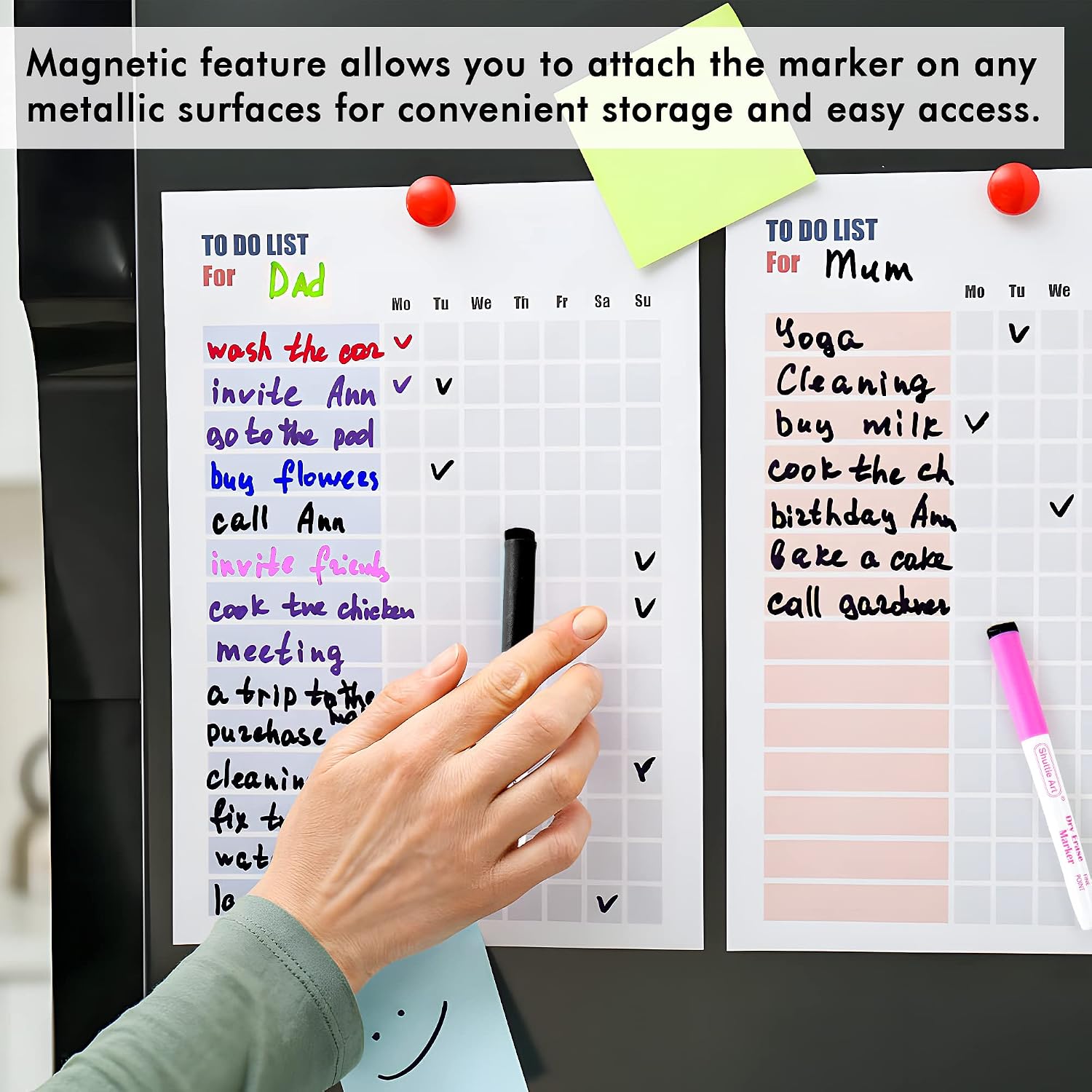 Detalle de Shuttle Art 15-Farben Whiteboard Marker Set mit Magnetkappen und Radiergummi – feine Spitze, trocken abwischbar