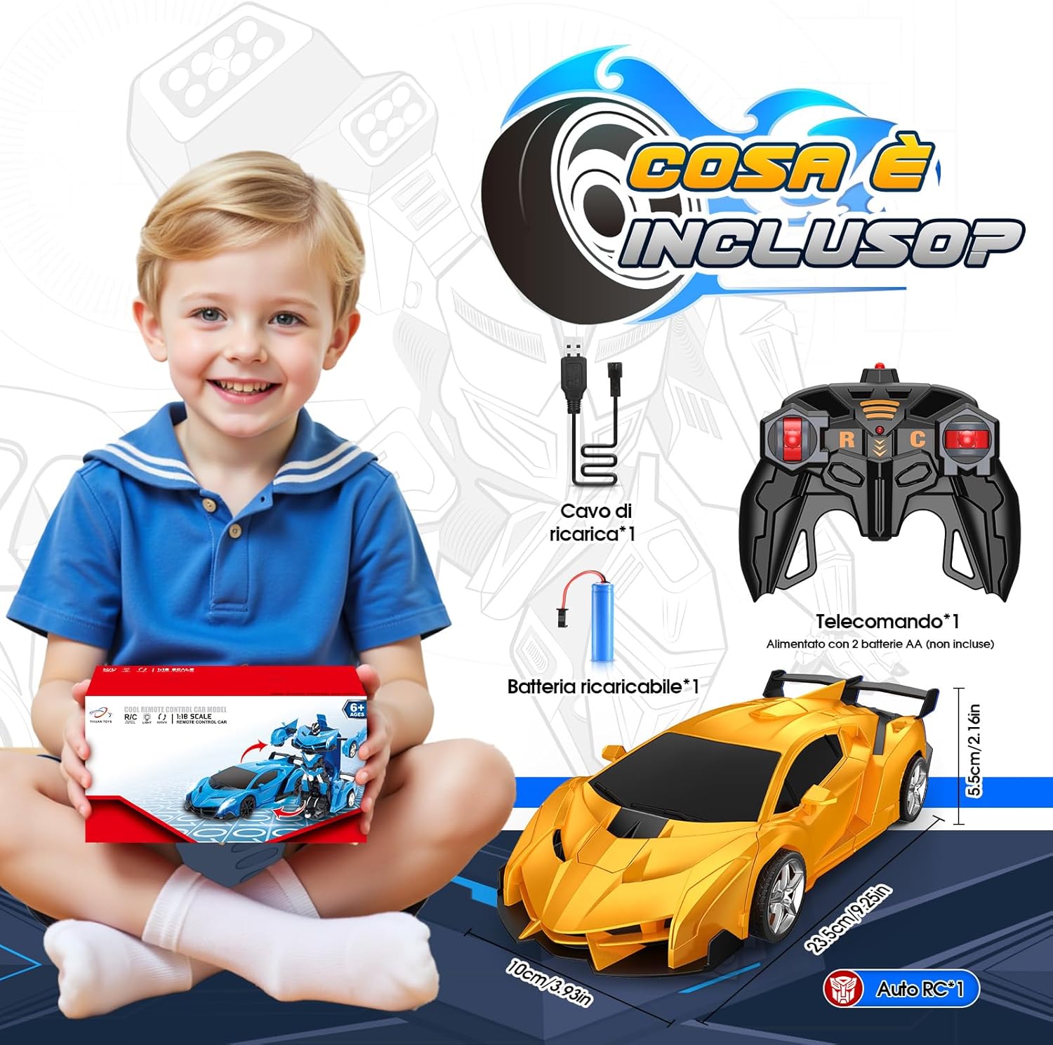 Detalle 2 de Braxel macchina telecomandata 2 in 1 trasformabile Robot & RC auto per bambini (2,4 GHz, rotazione 360°)