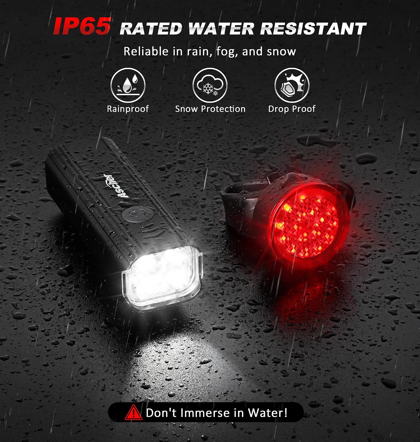 Detalle 2 de Ascher HJ-068 Bike Light Set, 1,000-Lumen Headlight and USB-C Charging