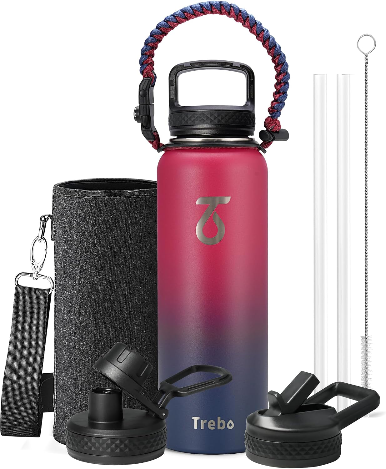Detalle de Trebo 40oz Vacuum Water Bottle with 3 Lids 💧