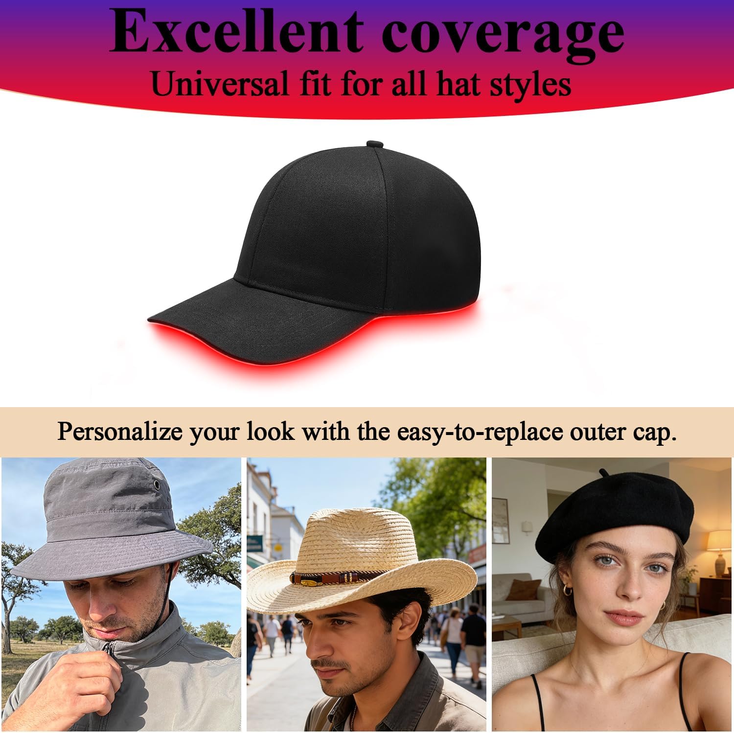 Thumbnail 5 de GR-B1000-Black-A Red Light Therapy Cap, 660 nm Red, 850 nm Infrared, 450 nm Blue