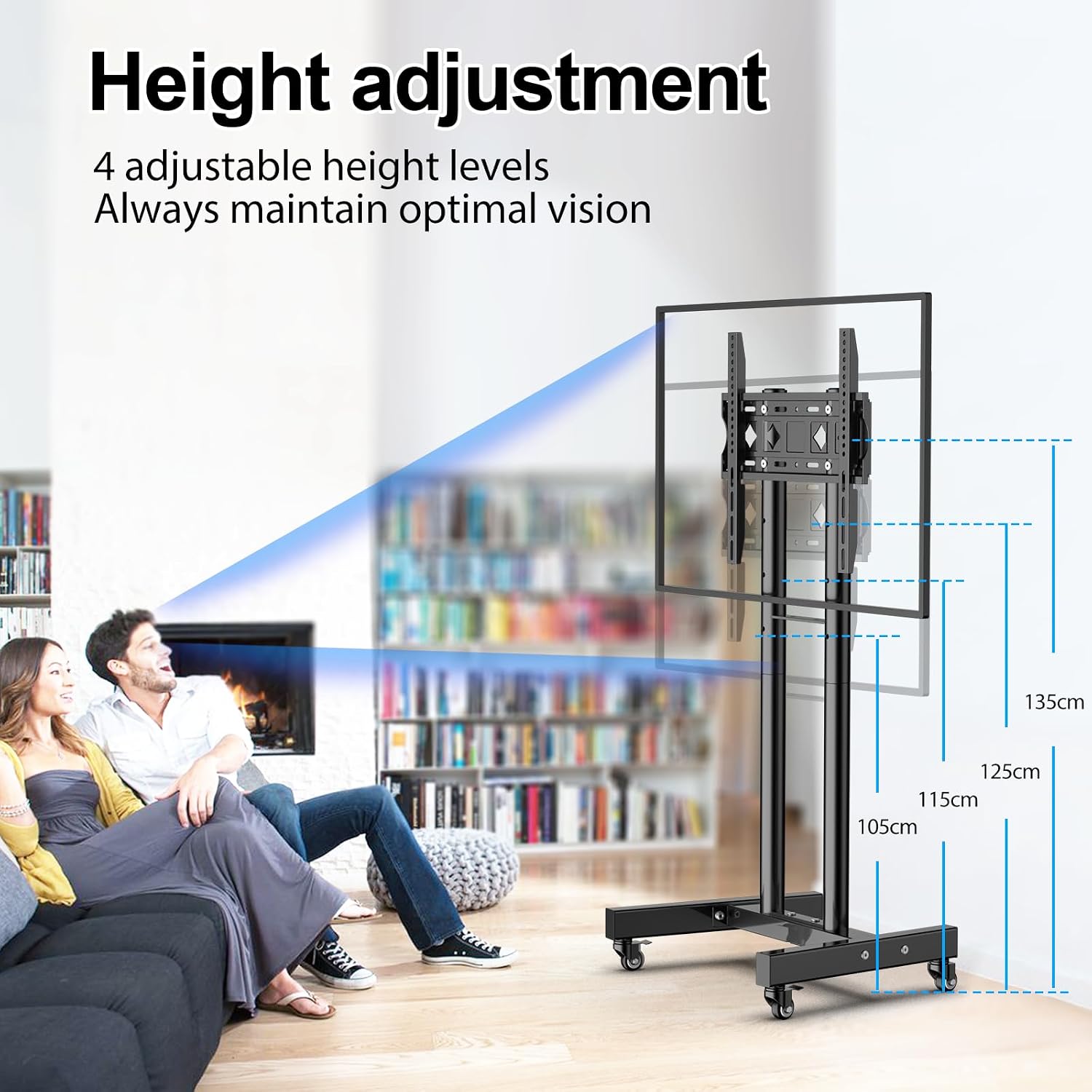 Detalle de JXMTSPW Mobile TV Cart for 32–55 Inch TVs (Max VESA 400x400, Up to 25kg) 360° Swivel Stand
