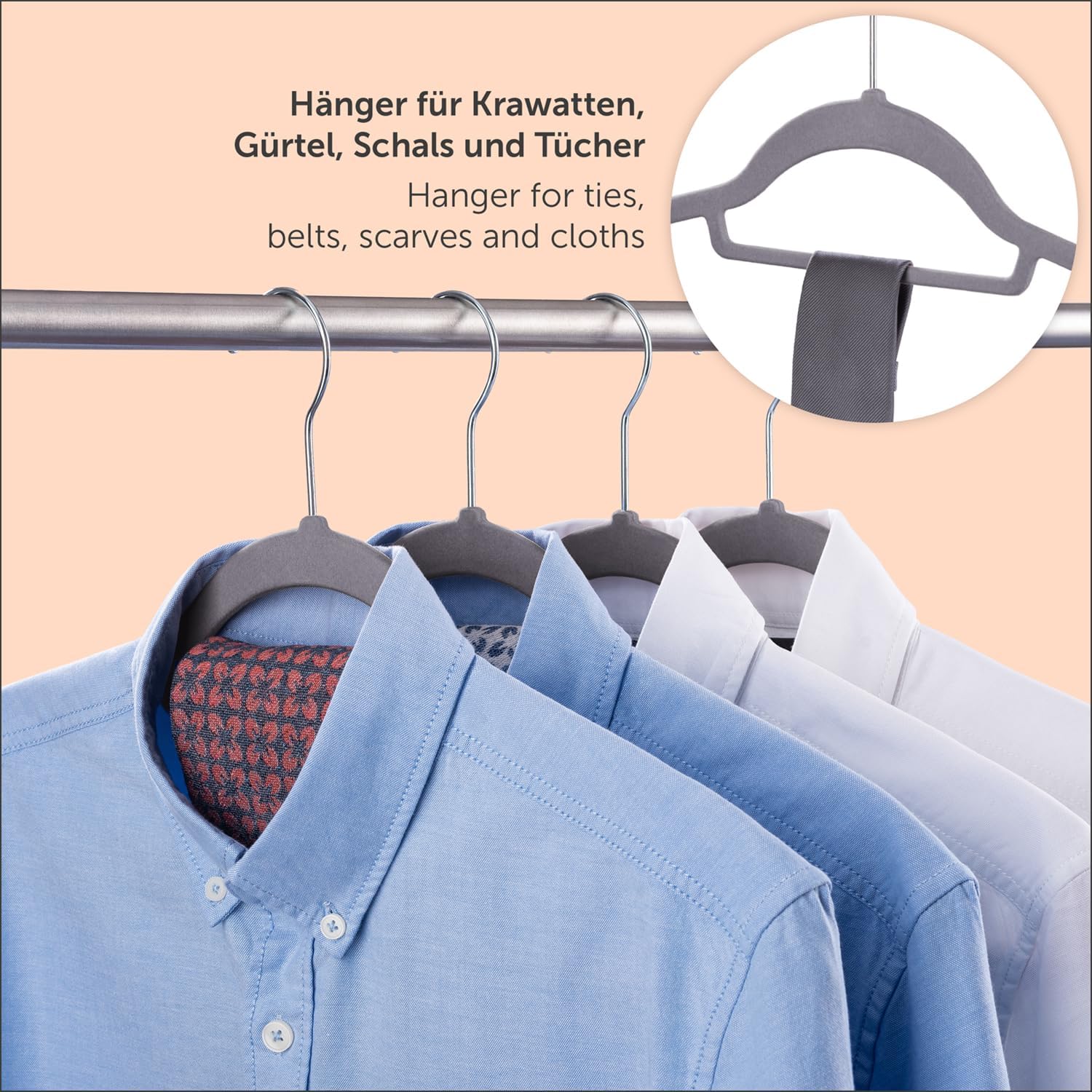 Detalle 2 de Blumtal Velvet Clothes Hangers, 20 Pack, Grey, Non-Slip with Swivel Hooks