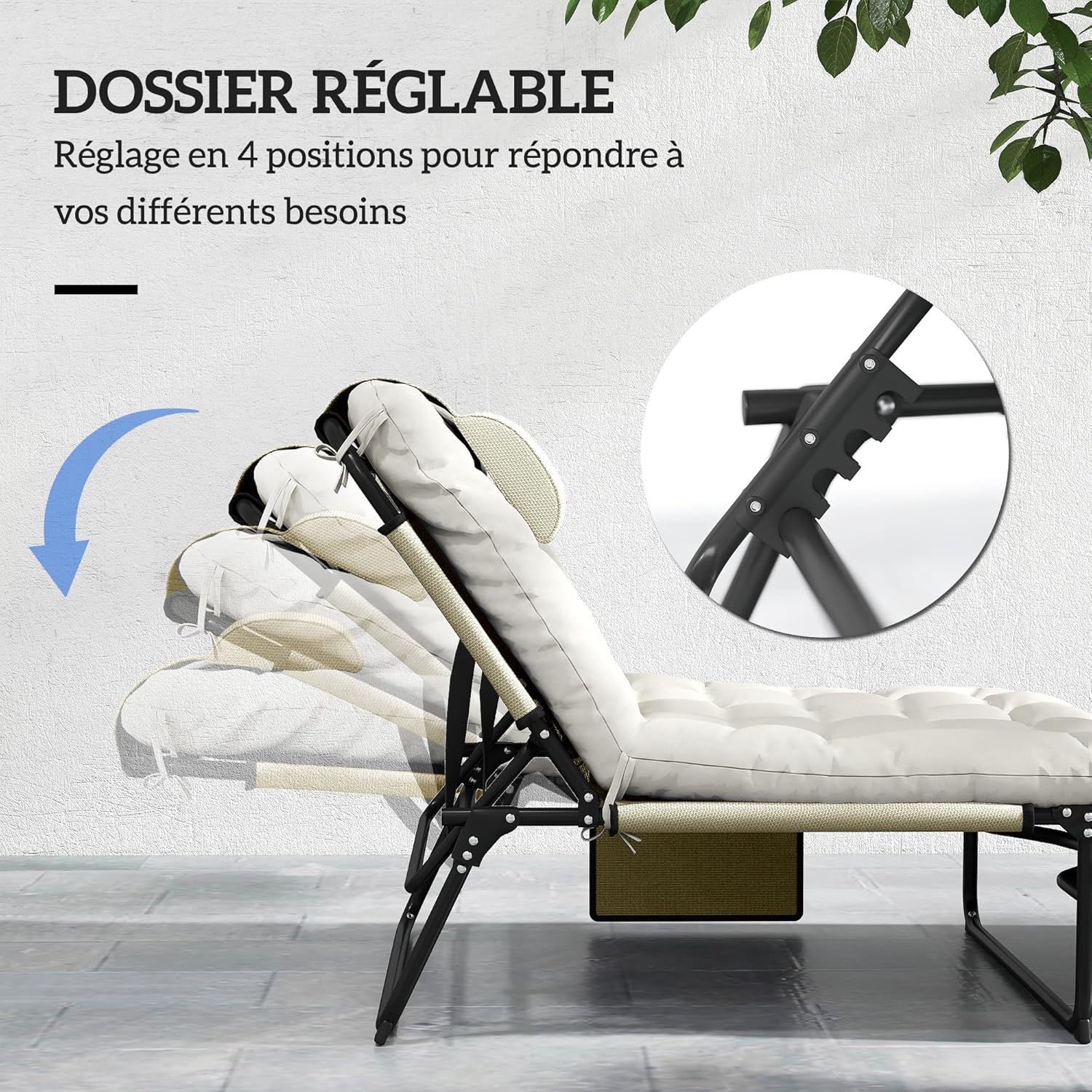 Detalle 2 de Outsunny Transat Bain de Soleil Pliable