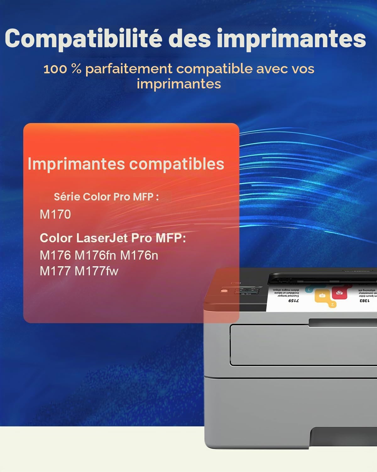 Detalle 2 de Toner 130A Compatible pour HP Color LaserJet Pro MFP M176n/M177fw – Lot 4 cartouches (Noir, Cyan, Magenta, Jaune)