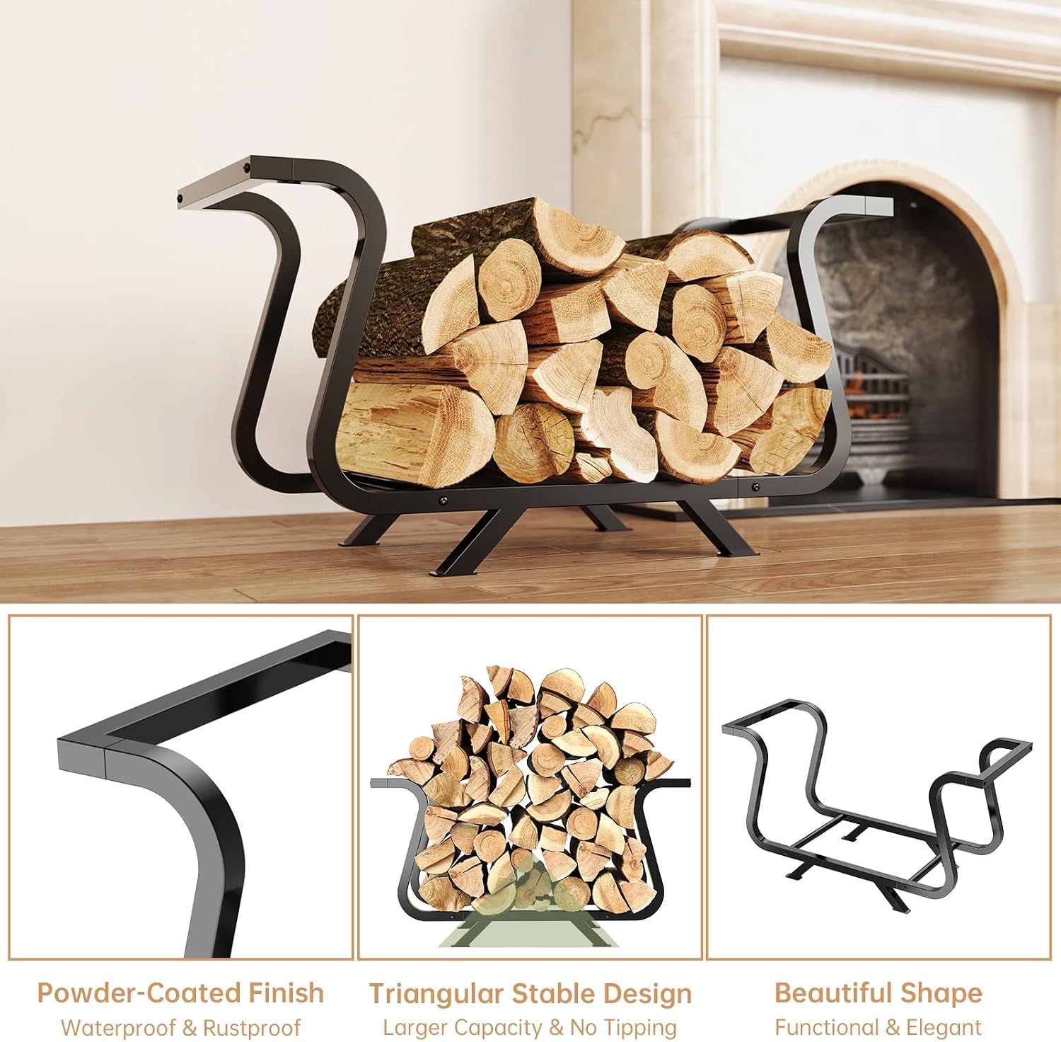 Detalle de NiHome Firewood Racks 33.5-Inch Firewood Rack, 450 lb Capacity, Black