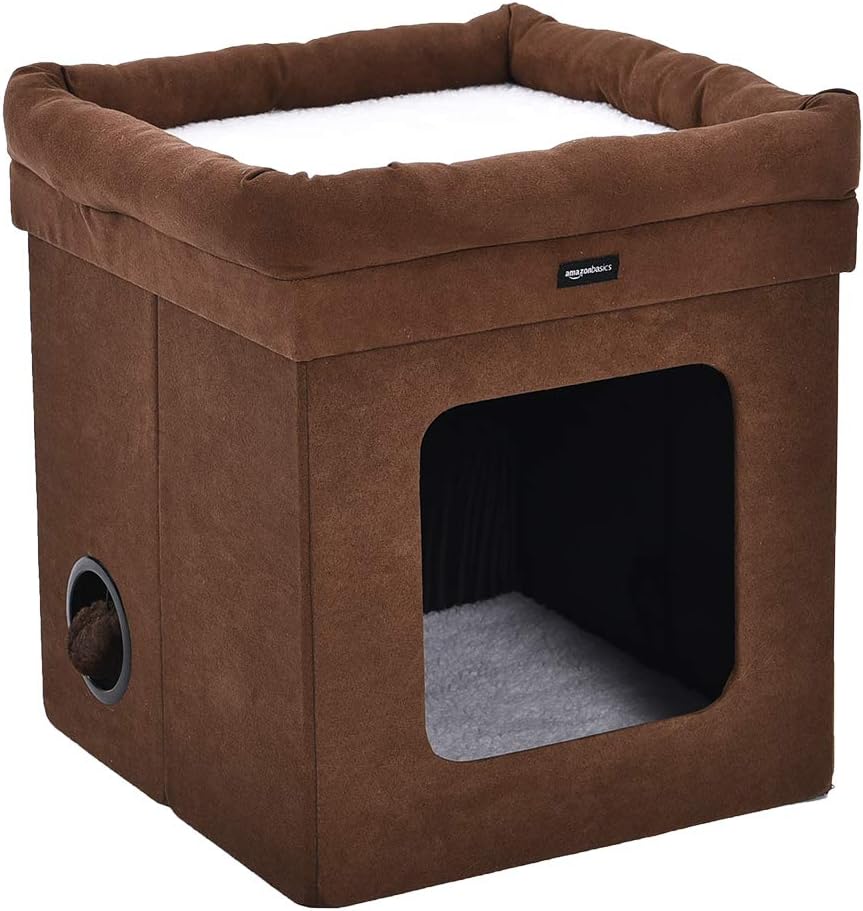 Detalle 2 de Amazon Basics składany domek dla kota 38 × 38 × 43 cm, brązowy, z polarem Sherpa