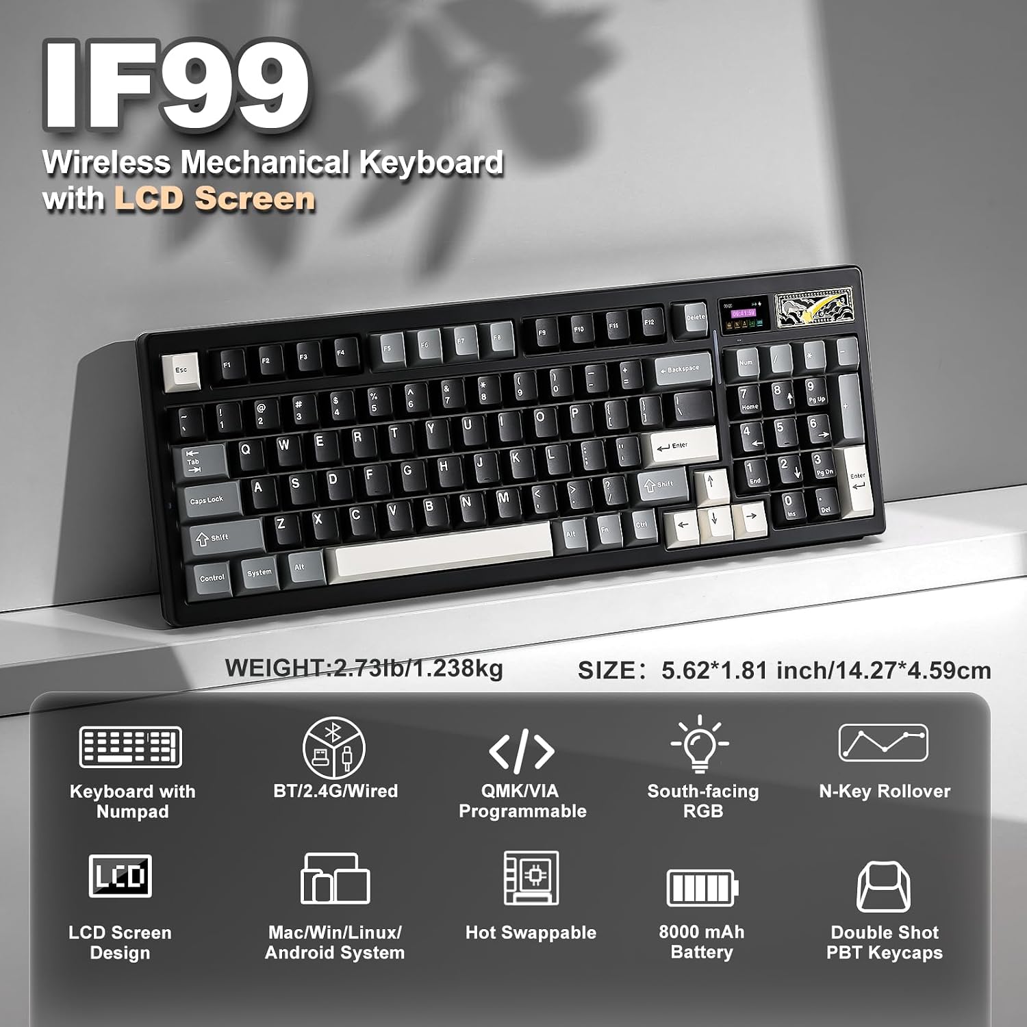 Detalle de YUNZII IF99 Wireless Mechanical Keyboard with LCD Display