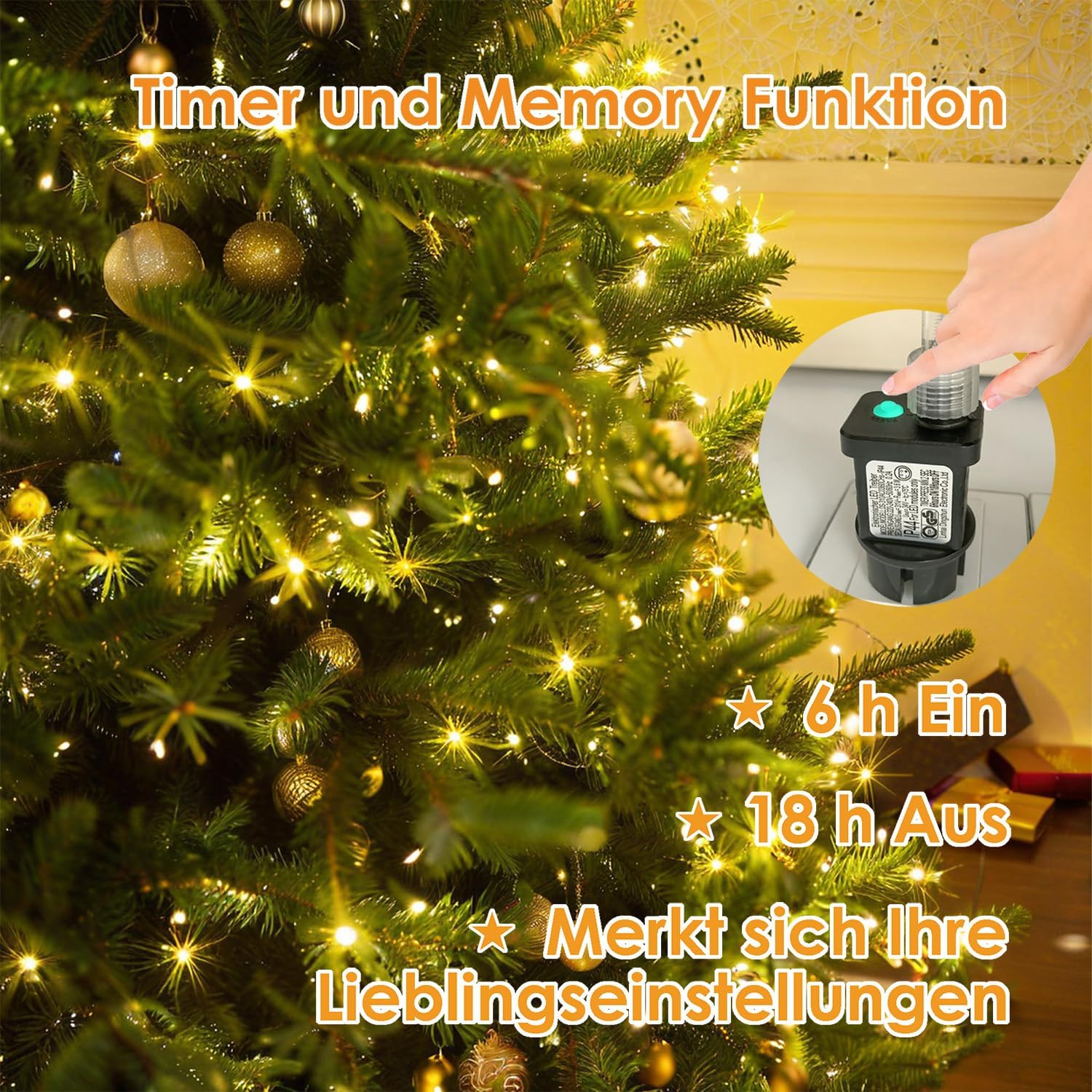 Thumbnail 5 de YJY LIGHT Lichterkette Außen 25 m mit 200 LEDs, warmweiß, IP44, 8 Modi & Timer